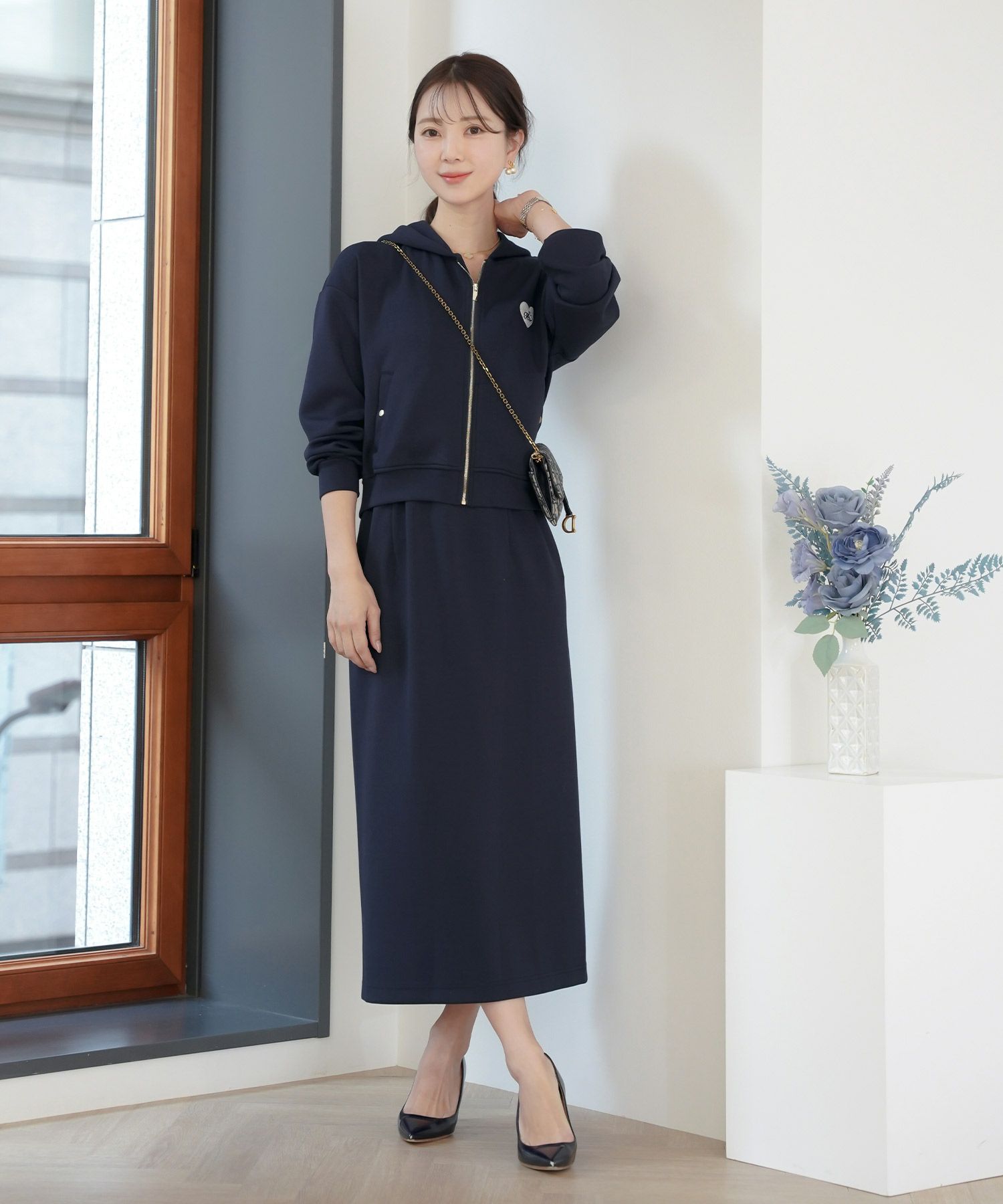 レディース/ボトムス/スカート/タイトスカート/カットソー/ダンボールニット/伸縮性/春/秋/冬/ワンマイル/旅行/運動会/お出かけ/オフィスカジュアル/エレガント/カジュアル/フェミニン/刺繍/ウエストゴム/アイボリー/ピンク/ネイビー/新色/ブラウン