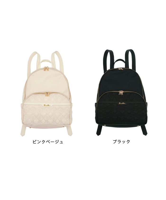 レディース/バッグ/リュック/リュックサック/マザーズ/防災/通勤/おでかけ/ママ/子連れ/おしゃれ/ハート/キルティング/かわいい/デザイン/仕事/大容量/旅行/多機能/ピンクベージュ/ブラック/汚れにくい/撥水/ナイロン/上品/フェミニン/大人