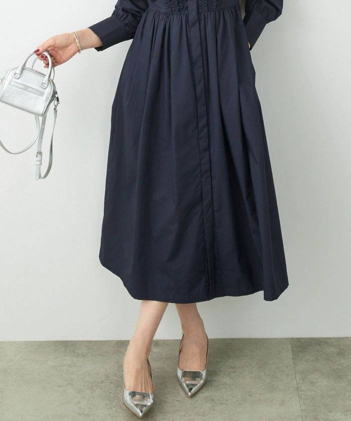 Liala×PG 人気 フリル袖ワンピース ブルー#macaronレディース EarlyAutumn-SALE フリル シャツ ワンピース Liala×PG 全2色