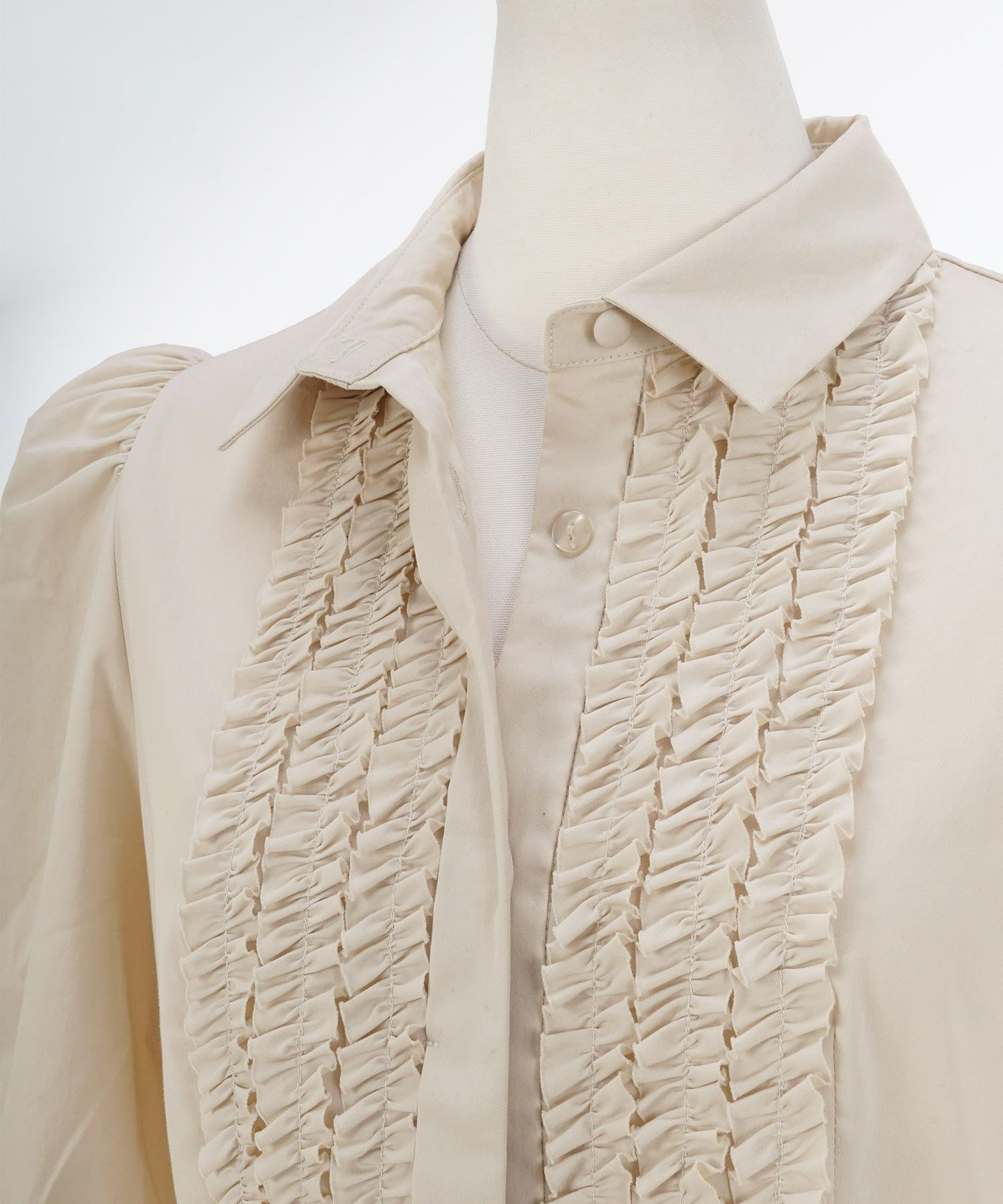 手洗い可レディースワンピースきれいめオフィス上品長袖フリルくるみボタン春秋ジョイントスペース