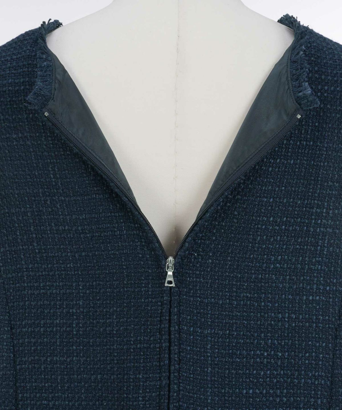 ツイードワンピース生地レディースきれいめ春秋人気おしゃれ大人服かわいい白ジョイントスペース