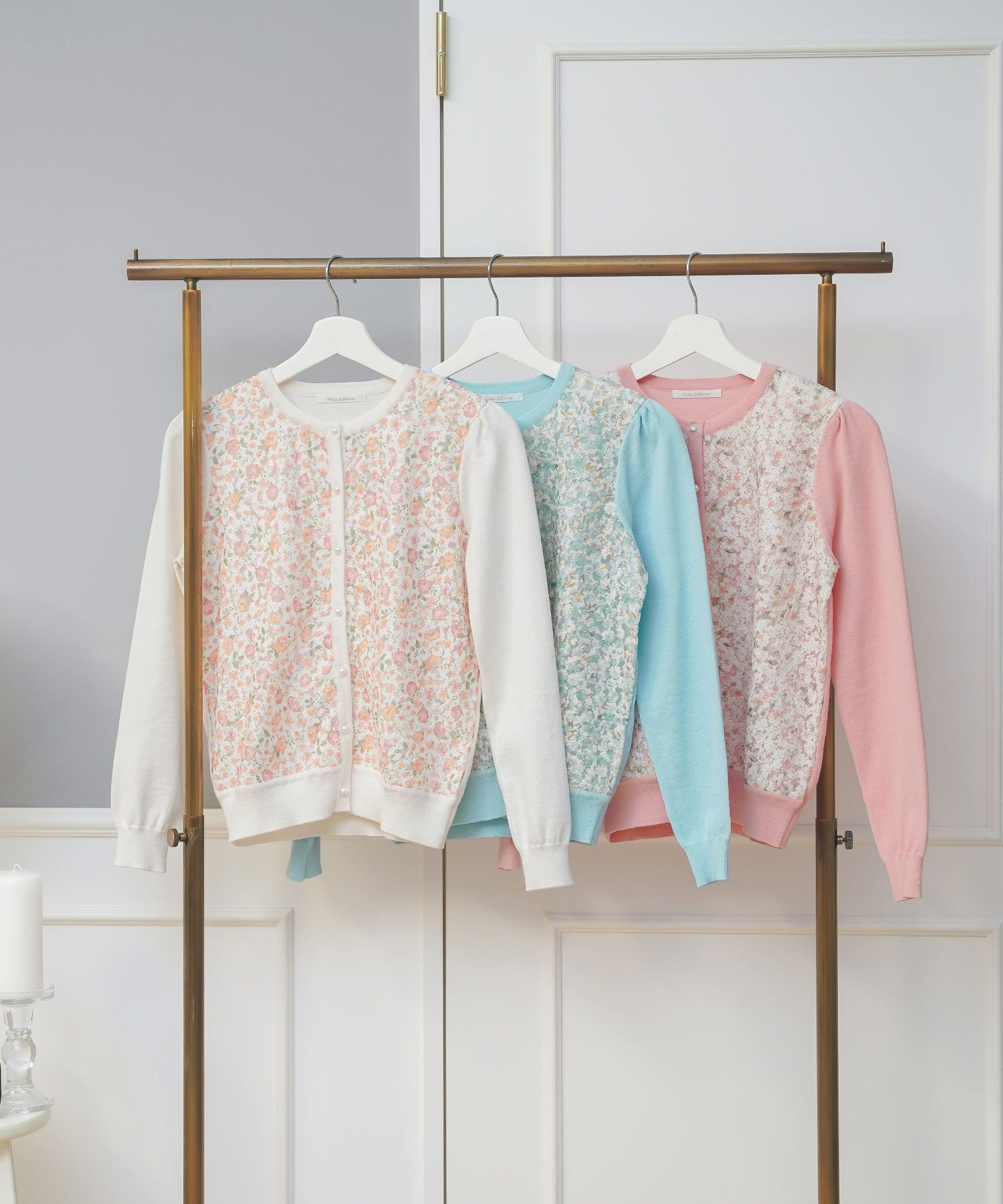 ウォッシャブル ニット カーディガン レディース トップス かわいい きれいめ 大人 オフィス 上品 花柄 白 ジョイントスペース