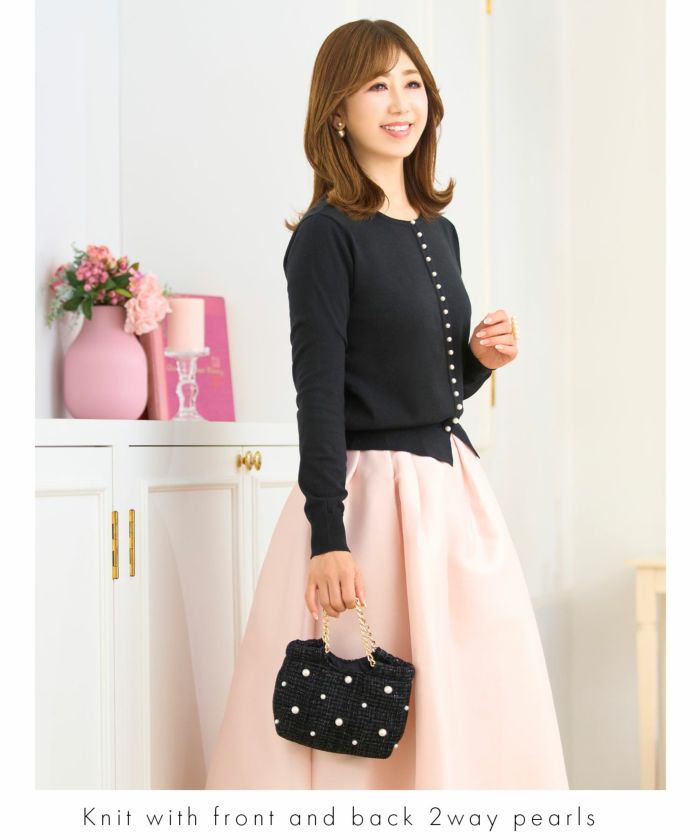 セレクトウォッシャブルトップスニットハイゲージ春秋冬レディースオフィスきれいめかわいい上品大人白黒ジョイントスペース