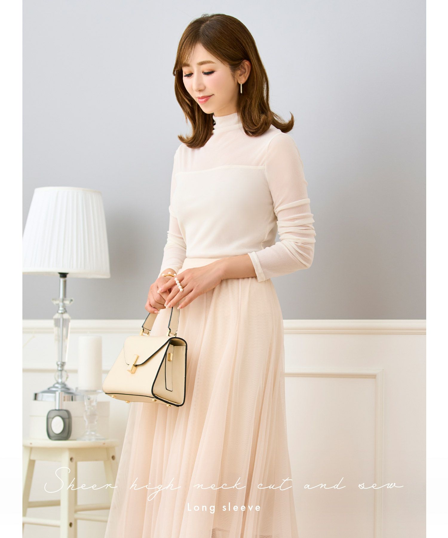 セレクトシアートップス素材レディース服かわいいきれいめ大人細身白黒春秋ジョイントスペース