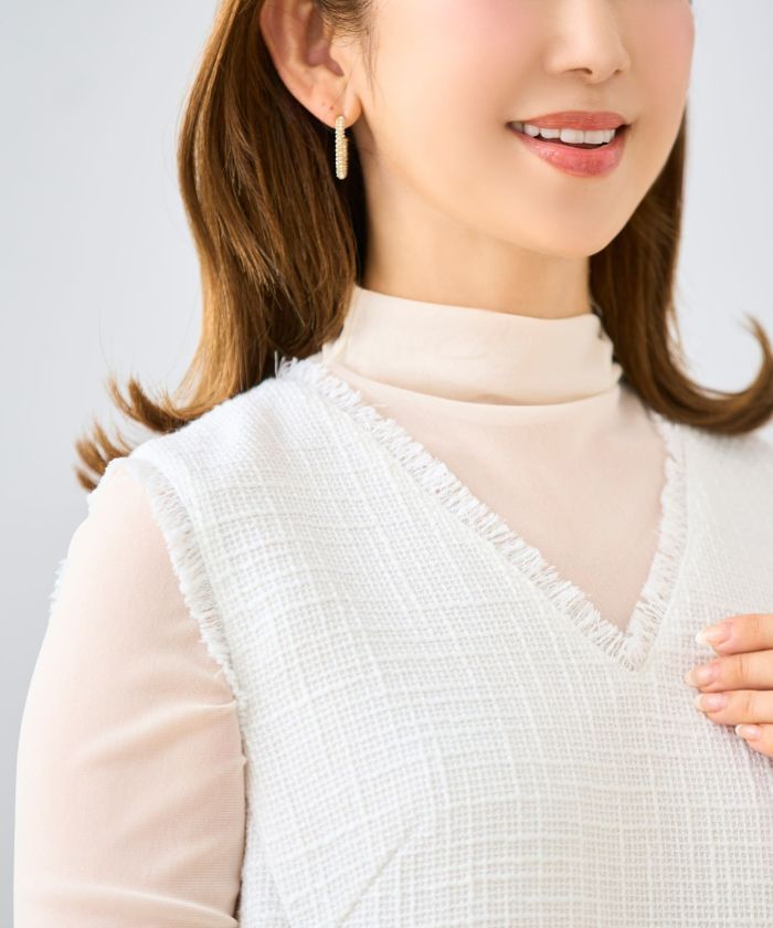 セレクトシアートップス素材レディース服かわいいきれいめ大人細身白黒春秋ジョイントスペース