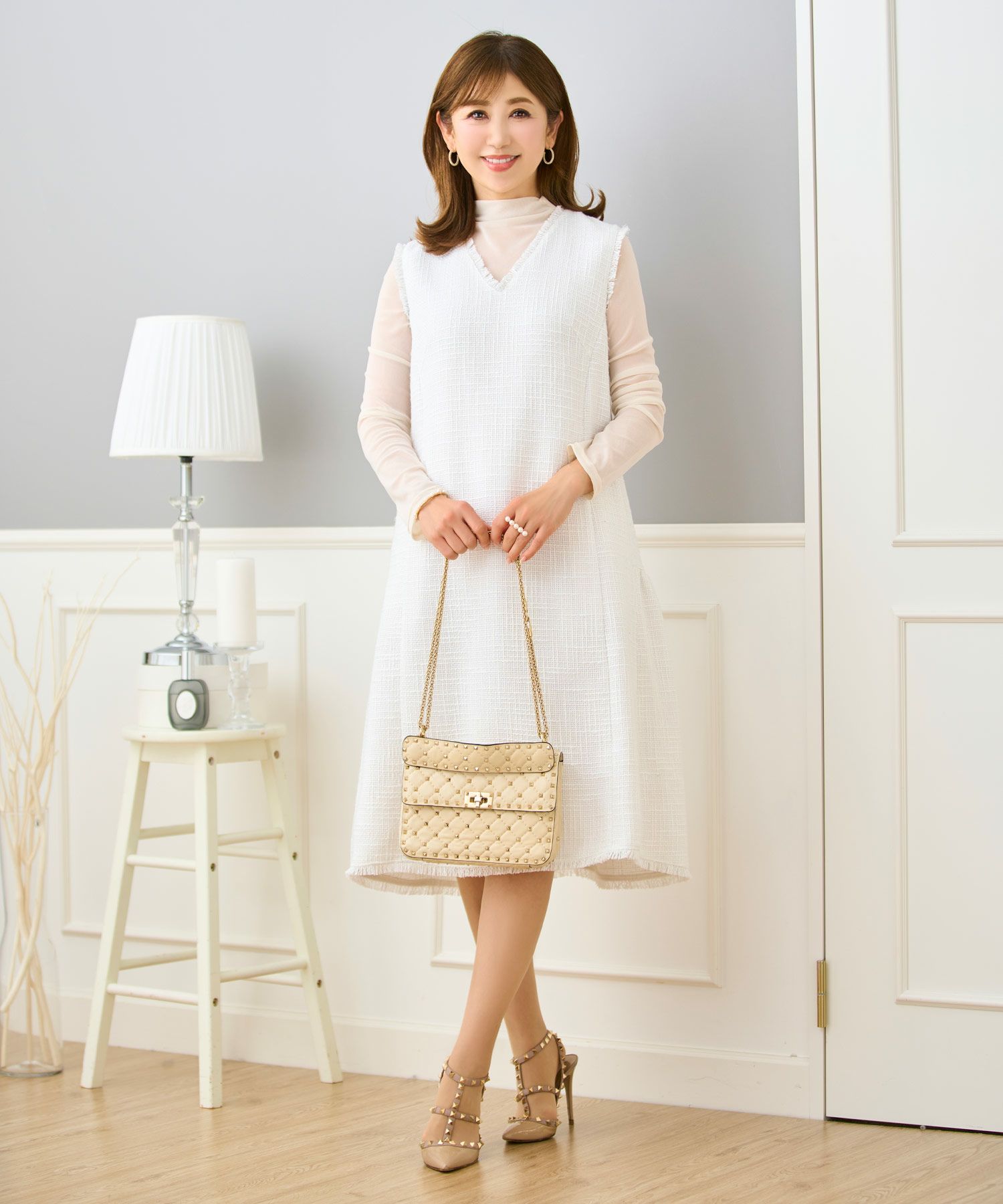 セレクトシアートップス素材レディース服かわいいきれいめ大人細身白黒春秋ジョイントスペース
