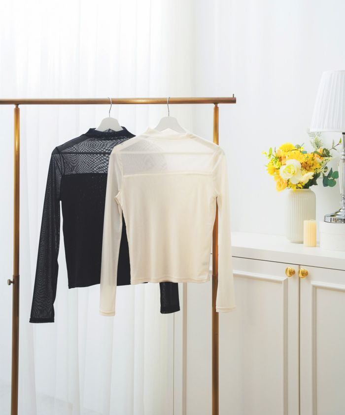 セレクトシアートップス素材レディース服かわいいきれいめ大人細身白黒春秋ジョイントスペース