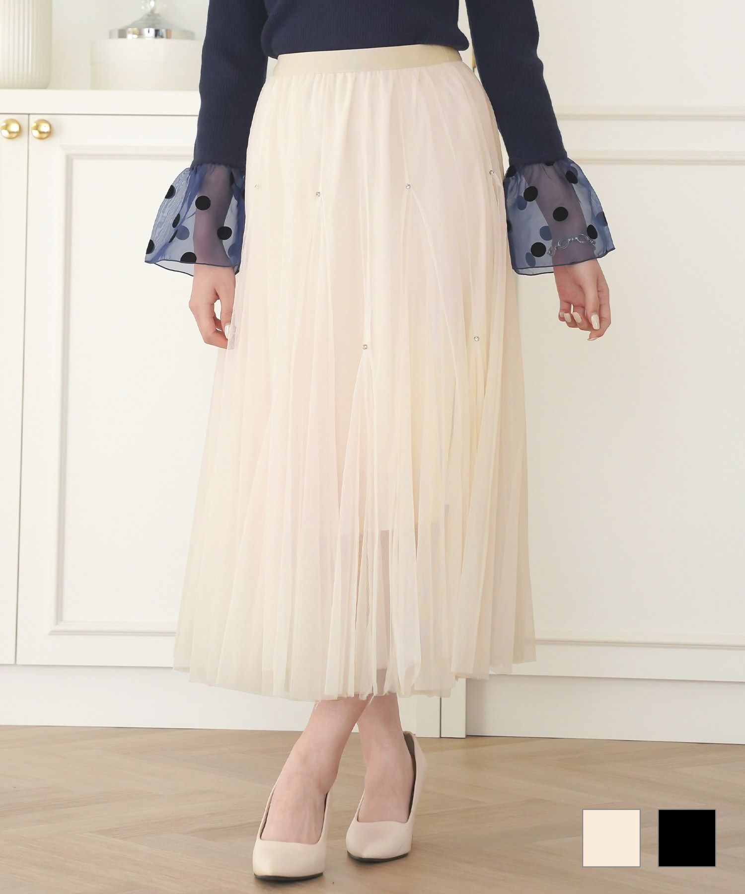 前後2WAYラインストーン付きチュールスカートPrimaScherrer全2色｜psc651-0949【1】