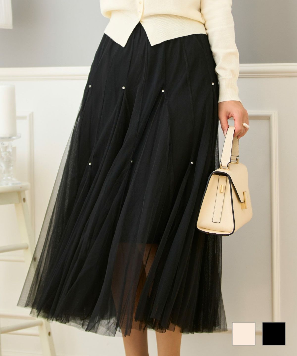 前後2WAYラインストーン付きチュールスカートPrimaScherrer全2色｜psc651-0949【1】