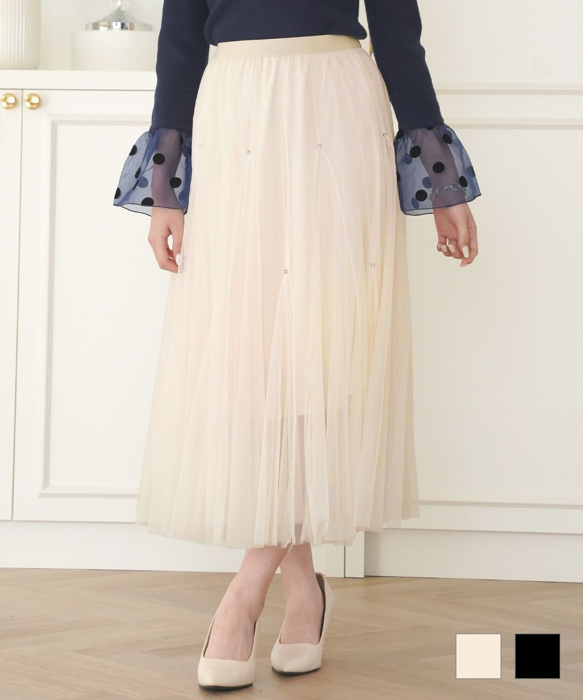 前後2WAYラインストーン付きチュールスカートPrimaScherrer全2色｜psc651-0949【1】