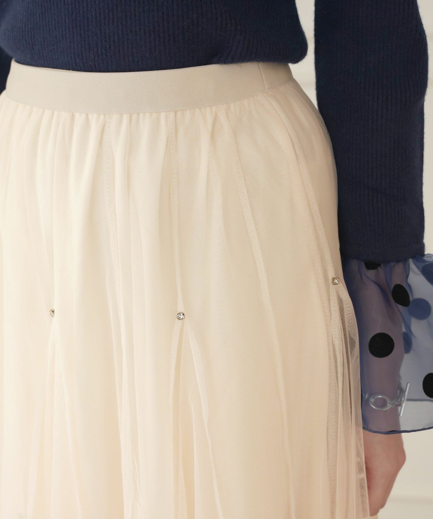 セレクトスカートフレアチュール白黒ロングきれいめかわいい大人オフィスジョイントスペース