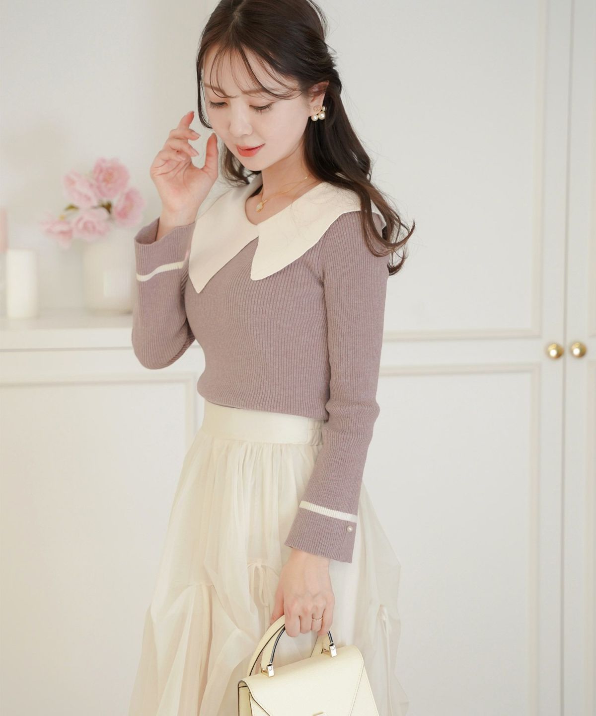 レディース/セレクト/ボトムス/スカート/チュール/リボン/アシメ/ランダム/シアー/透け感/ウエストゴム/春/夏/秋/冬/フェミニン/上品/エレガント/かわいい/アイボリ－/グレー