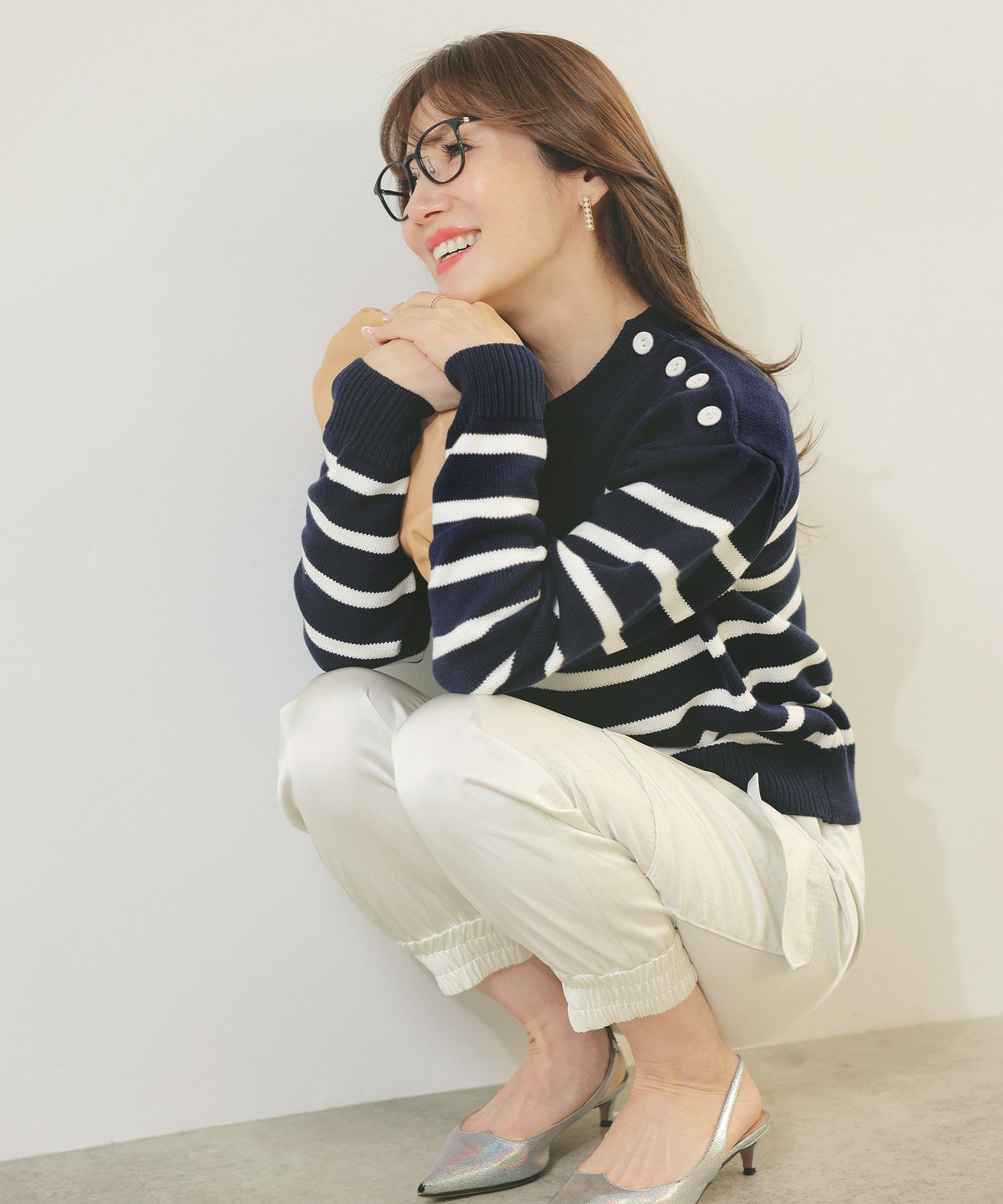 手洗い可トップスレディースニット春秋かわいいオフィスきれいめピンク大人ジョイントスペース