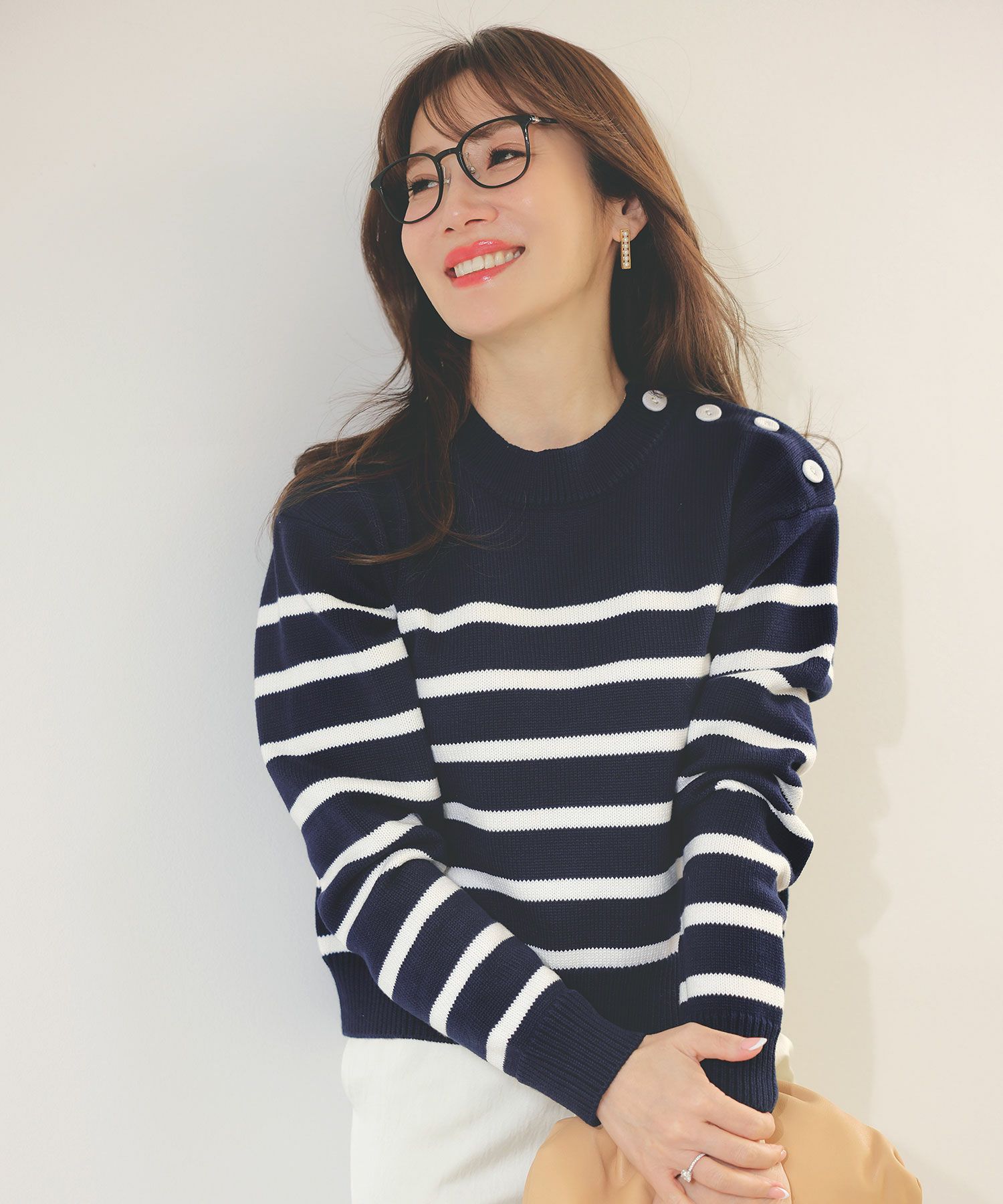 手洗い可トップスレディースニット春秋かわいいオフィスきれいめピンク大人ジョイントスペース