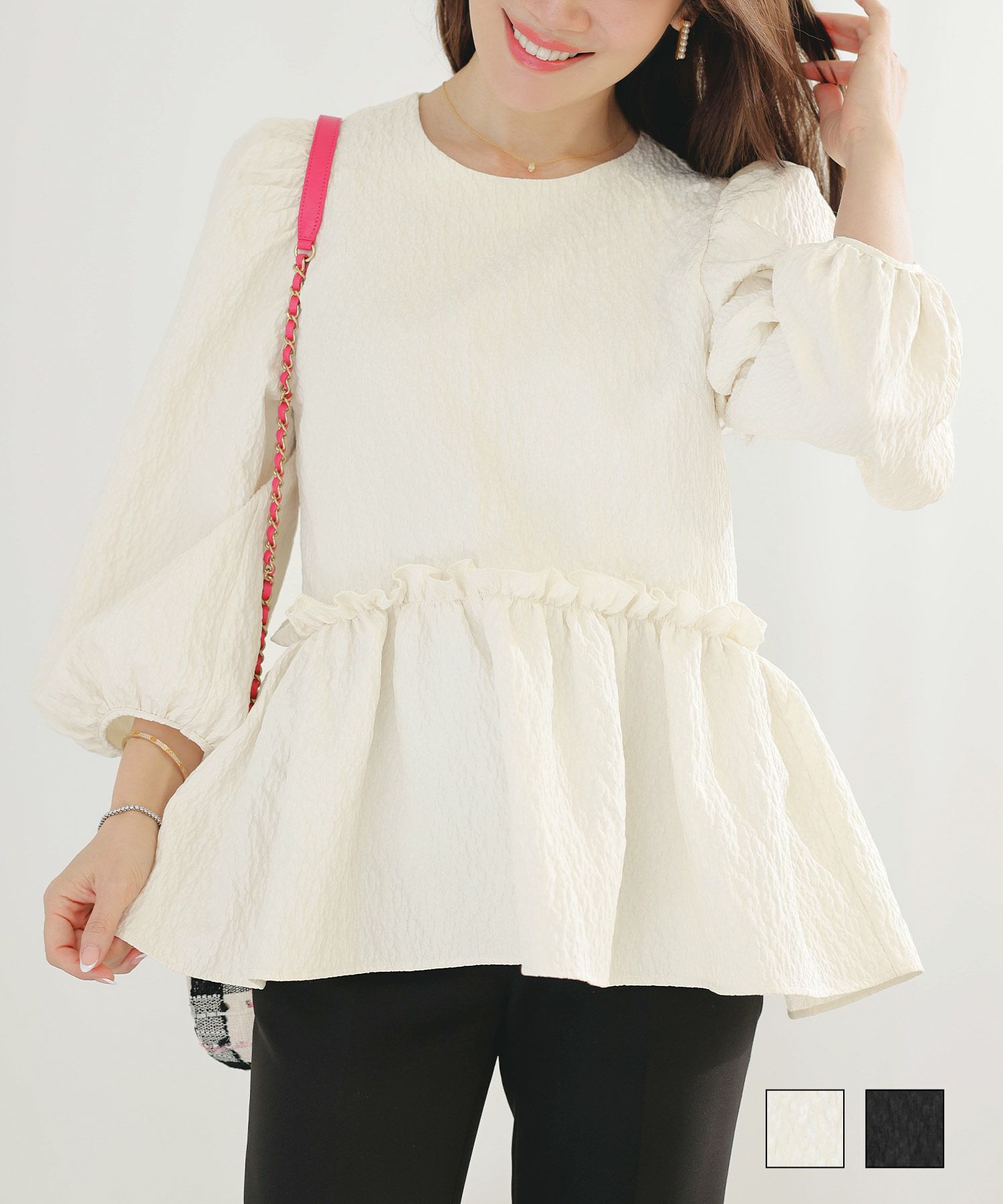 花ジャガードペプラムブラウスLiala×PG