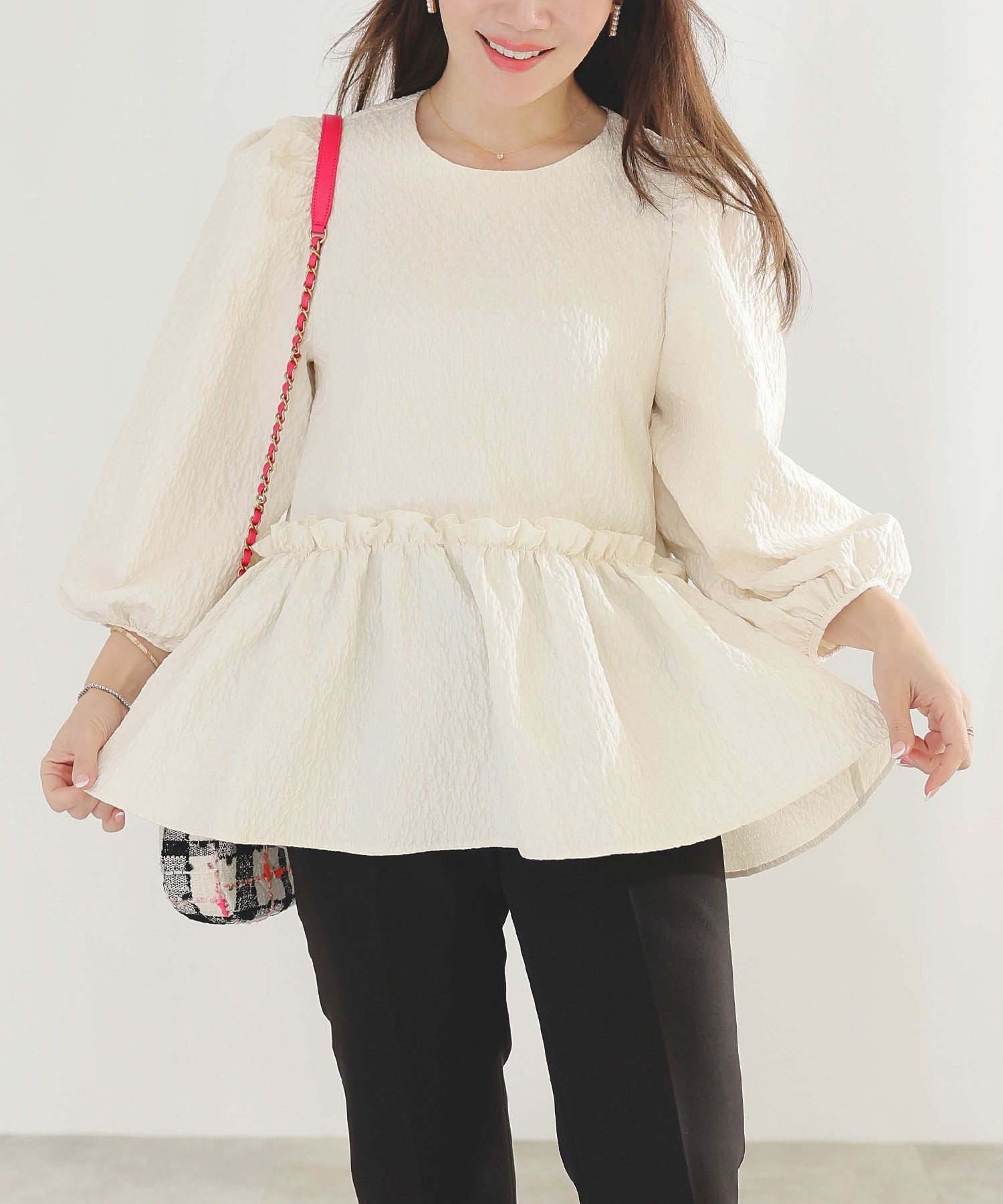 手洗い可イレヘムパフ袖フェミニン春上品大人可愛いきれいめジョイントスペース