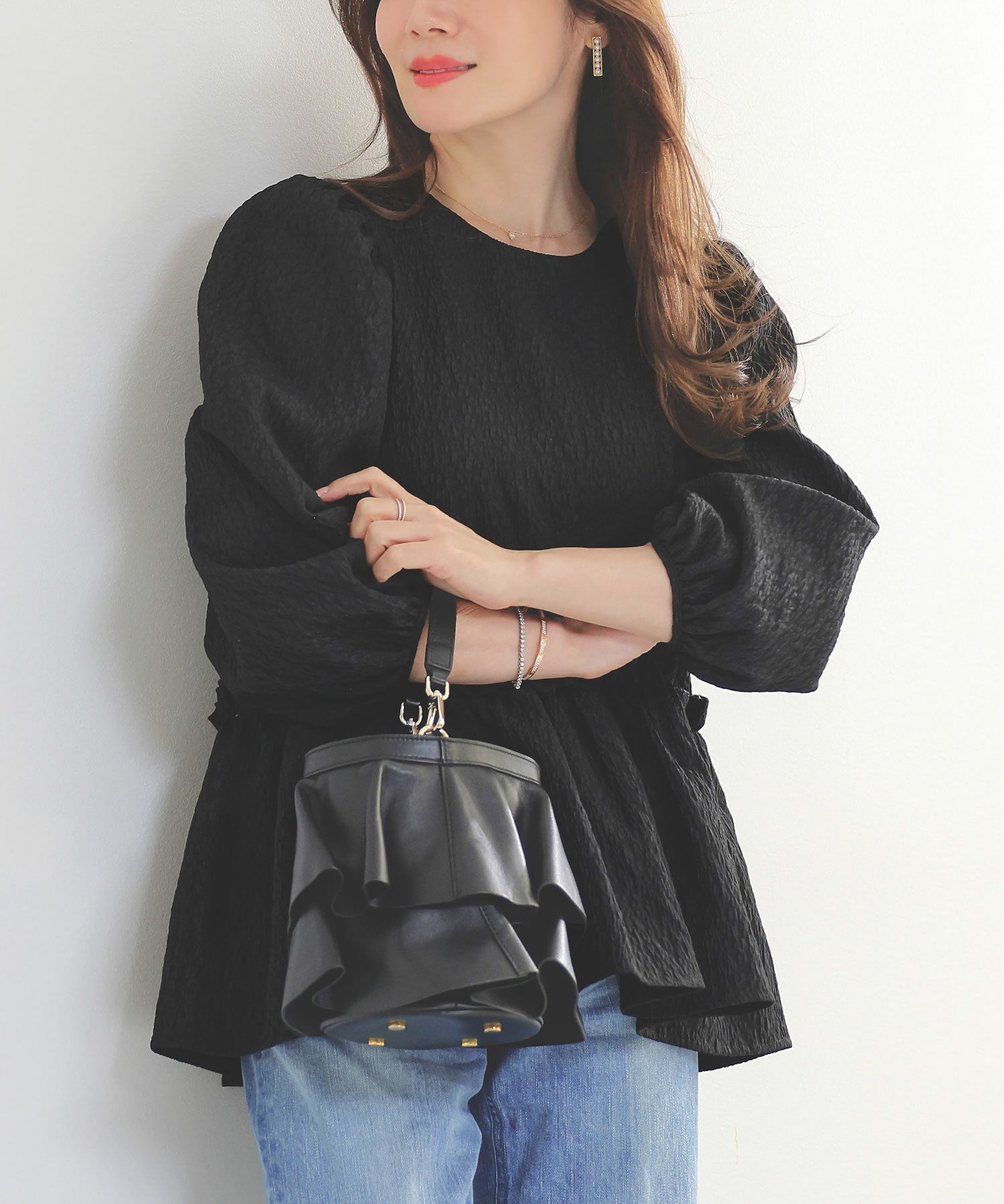 手洗い可イレヘムパフ袖フェミニン春上品大人可愛いきれいめジョイントスペース