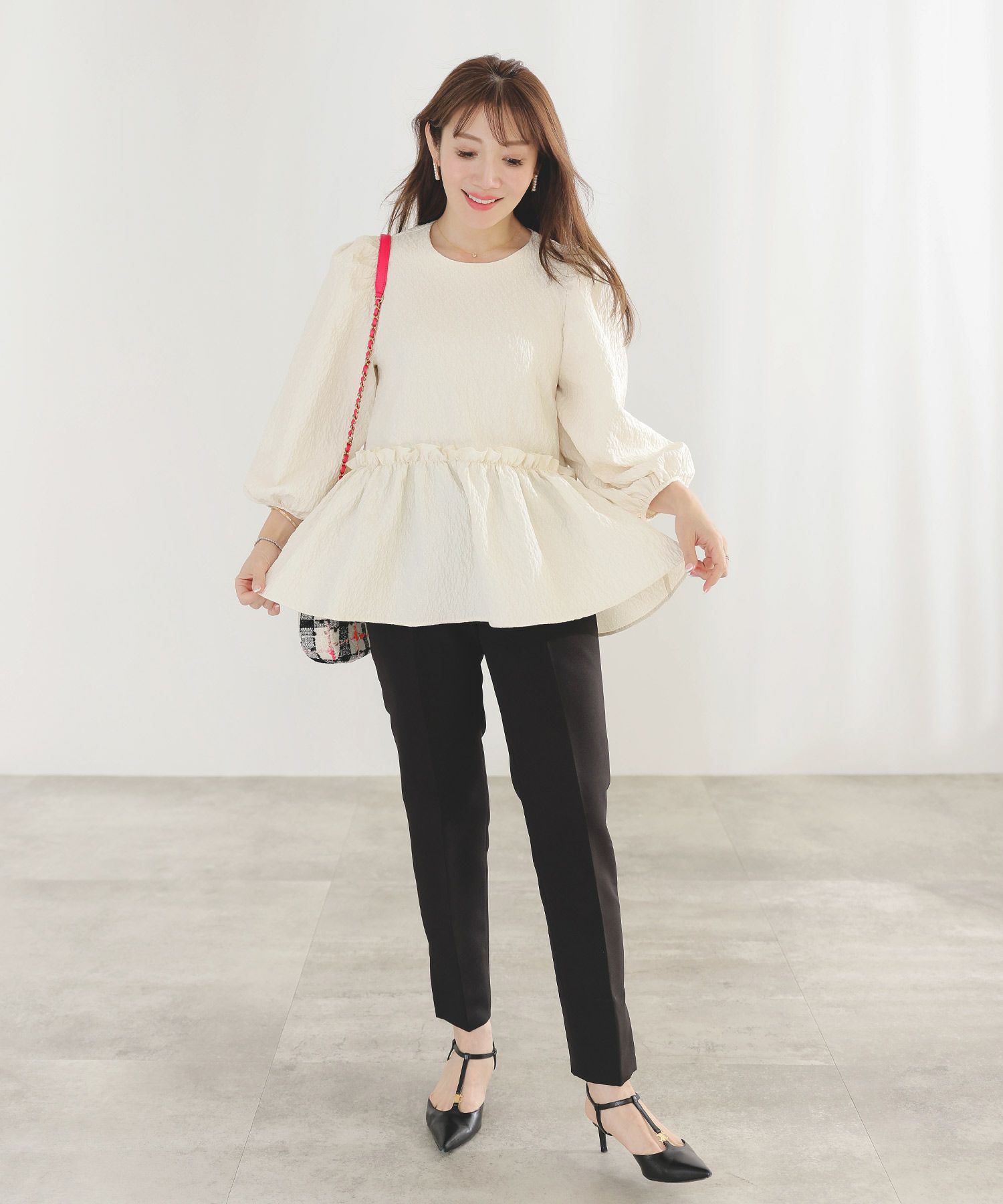 手洗い可イレヘムパフ袖フェミニン春上品大人可愛いきれいめジョイントスペース