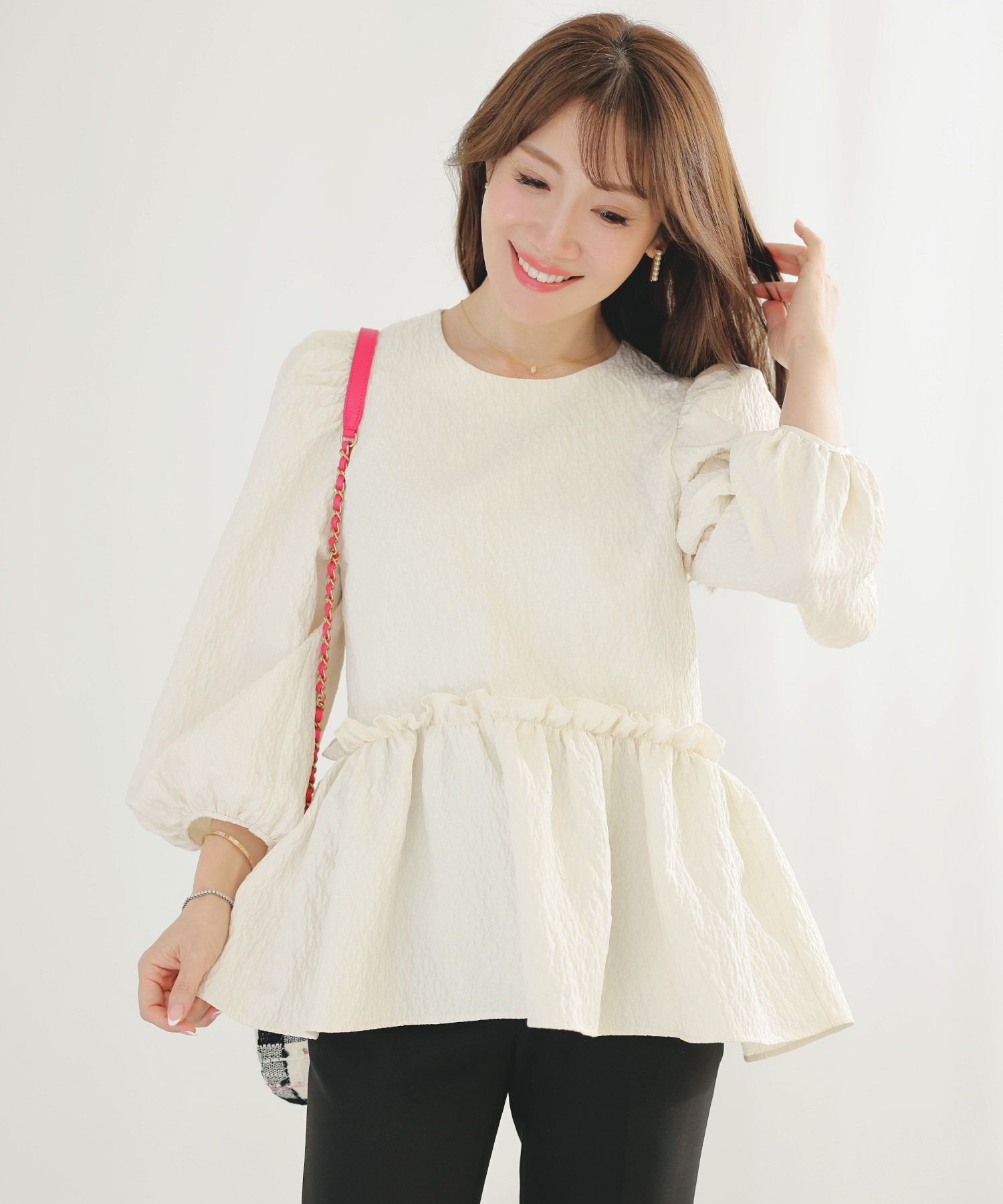 手洗い可イレヘムパフ袖フェミニン春上品大人可愛いきれいめジョイントスペース