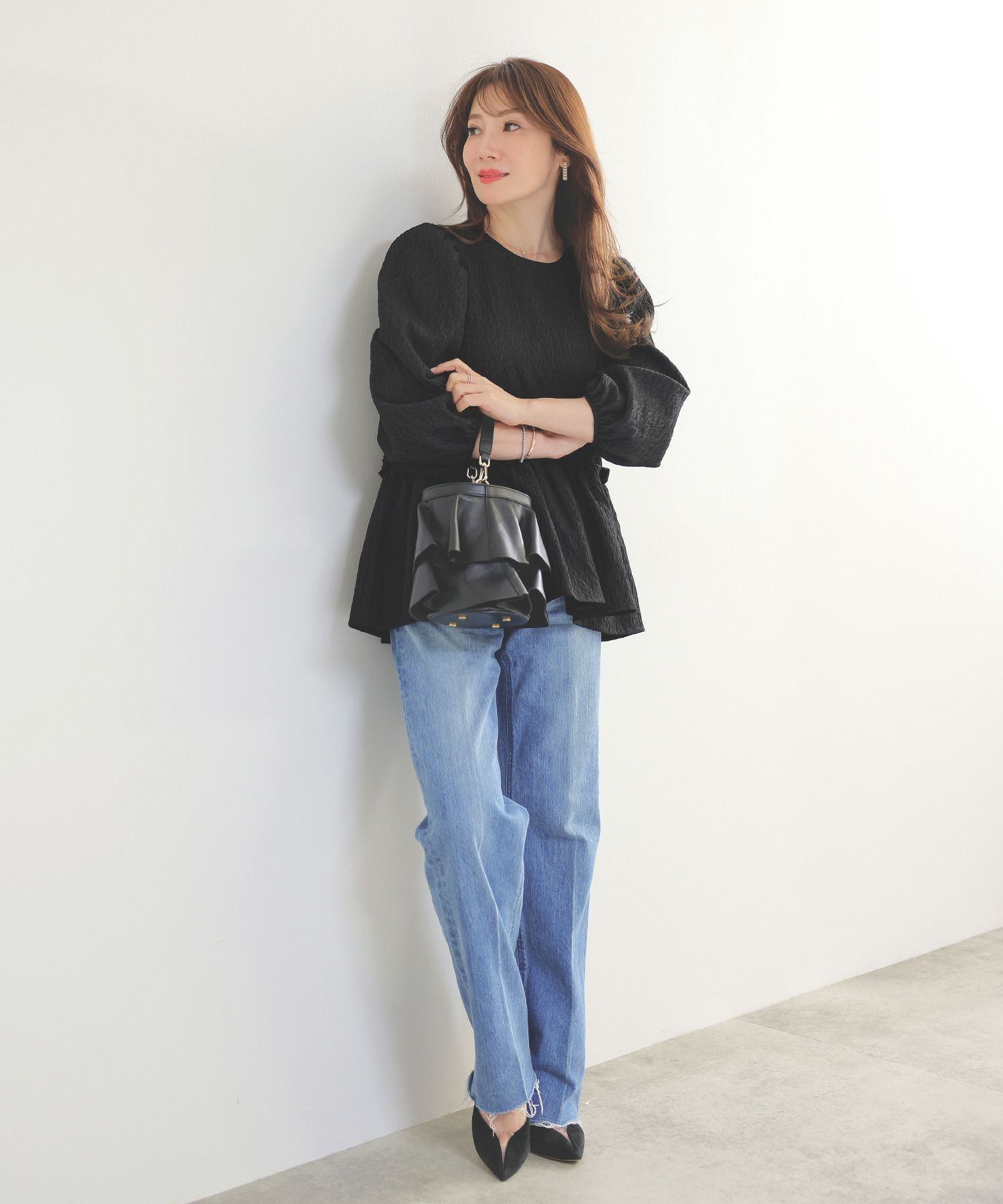 手洗い可イレヘムパフ袖フェミニン春上品大人可愛いきれいめジョイントスペース