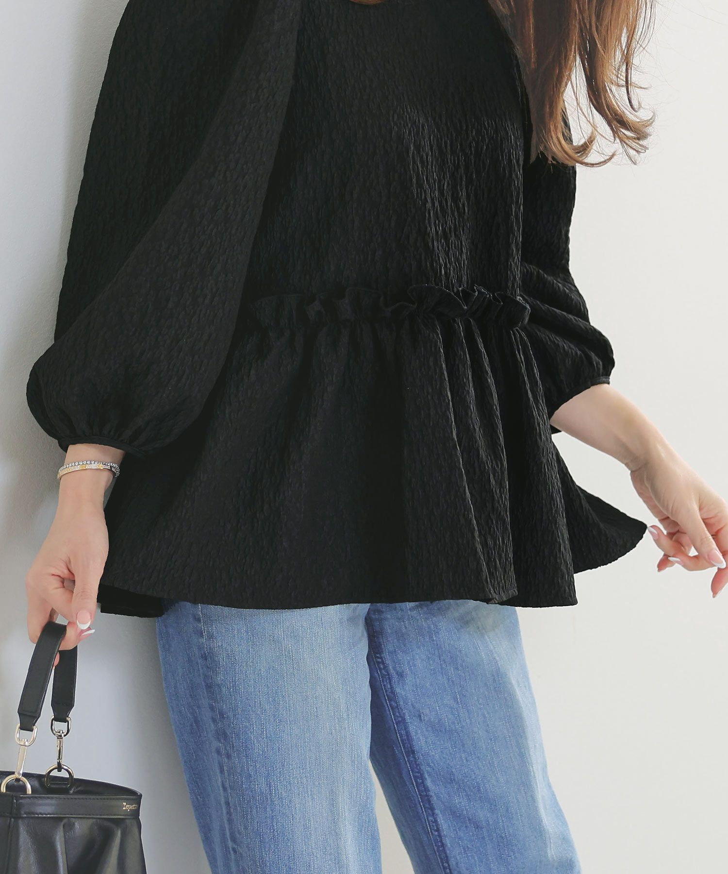 手洗い可イレヘムパフ袖フェミニン春上品大人可愛いきれいめジョイントスペース