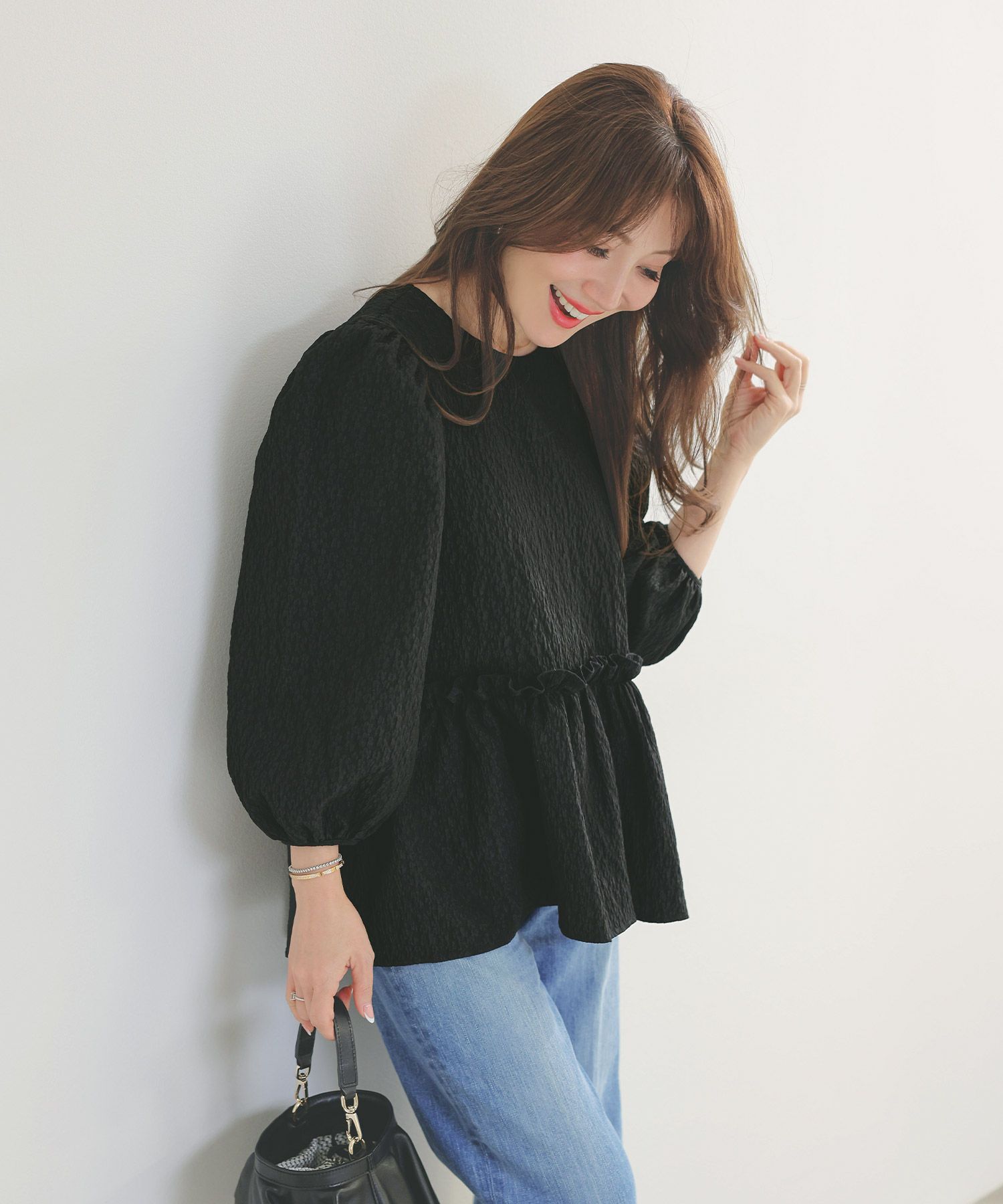 手洗い可イレヘムパフ袖フェミニン春上品大人可愛いきれいめジョイントスペース