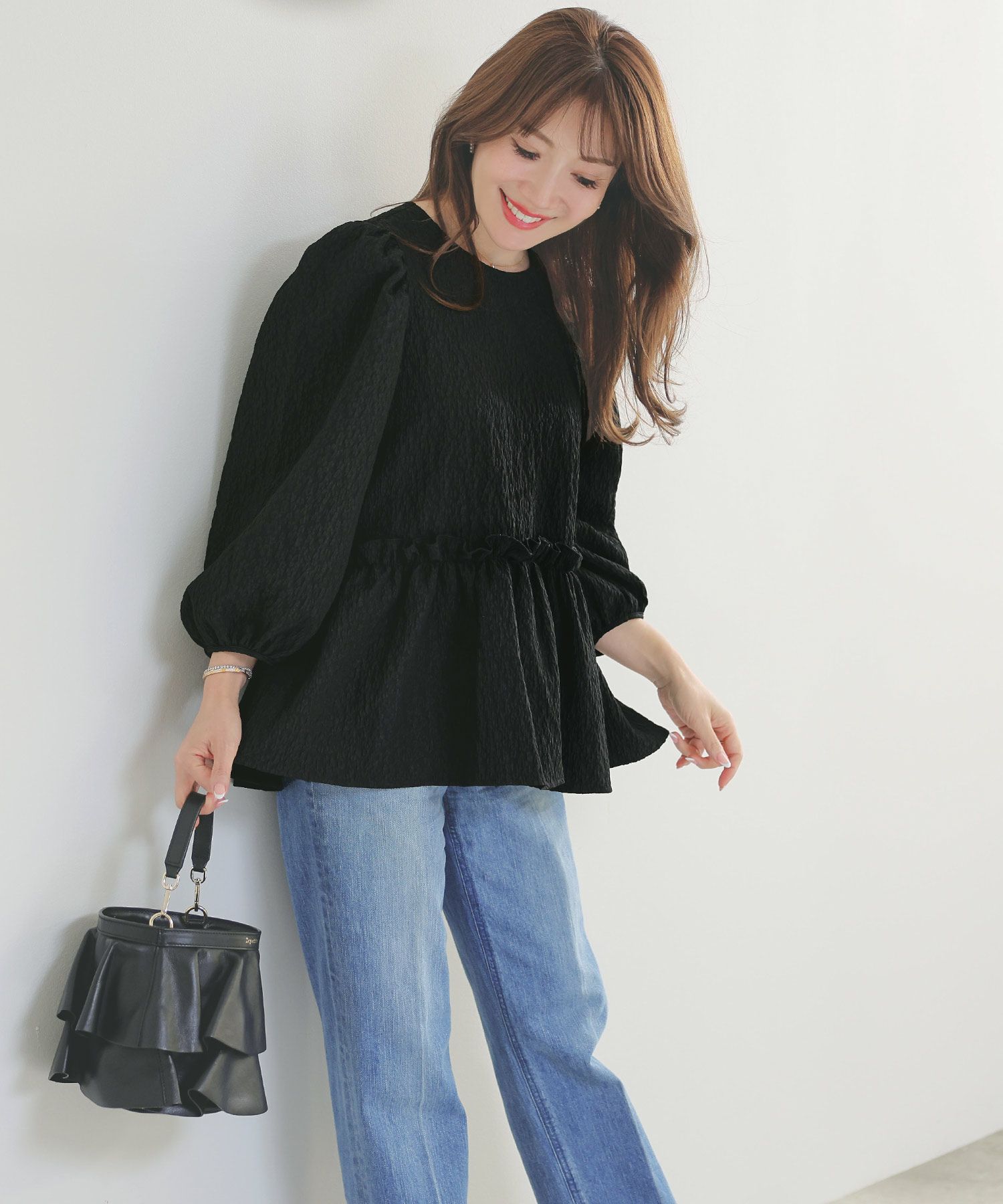 手洗い可イレヘムパフ袖フェミニン春上品大人可愛いきれいめジョイントスペース