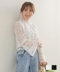 総レースフレアスリーブブラウスLiala×PG