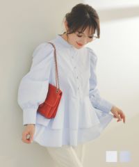 パフスリーブ２段ペプラムブラウスLiala×PG