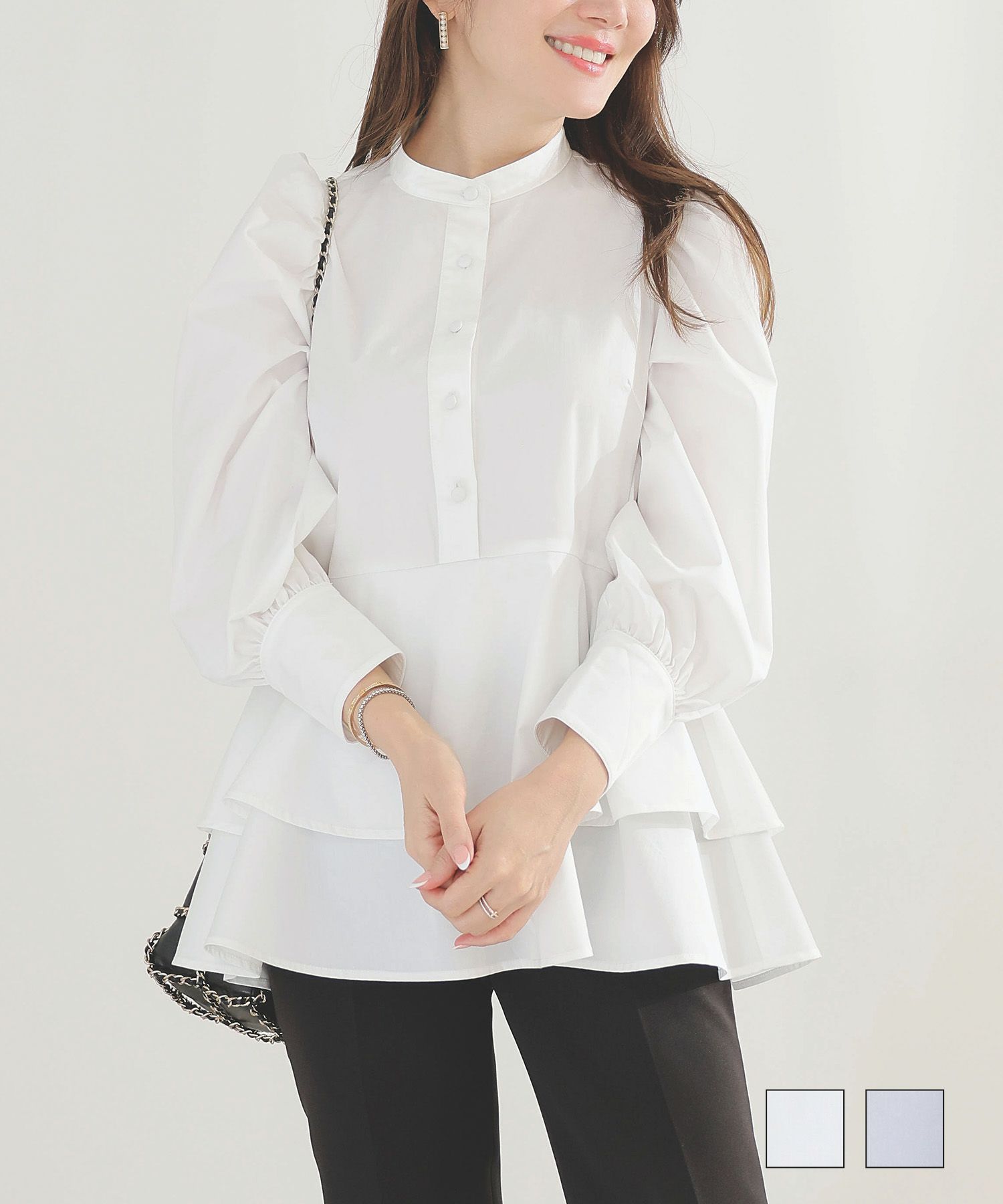 パフスリーブ２段ペプラムブラウスLiala×PG