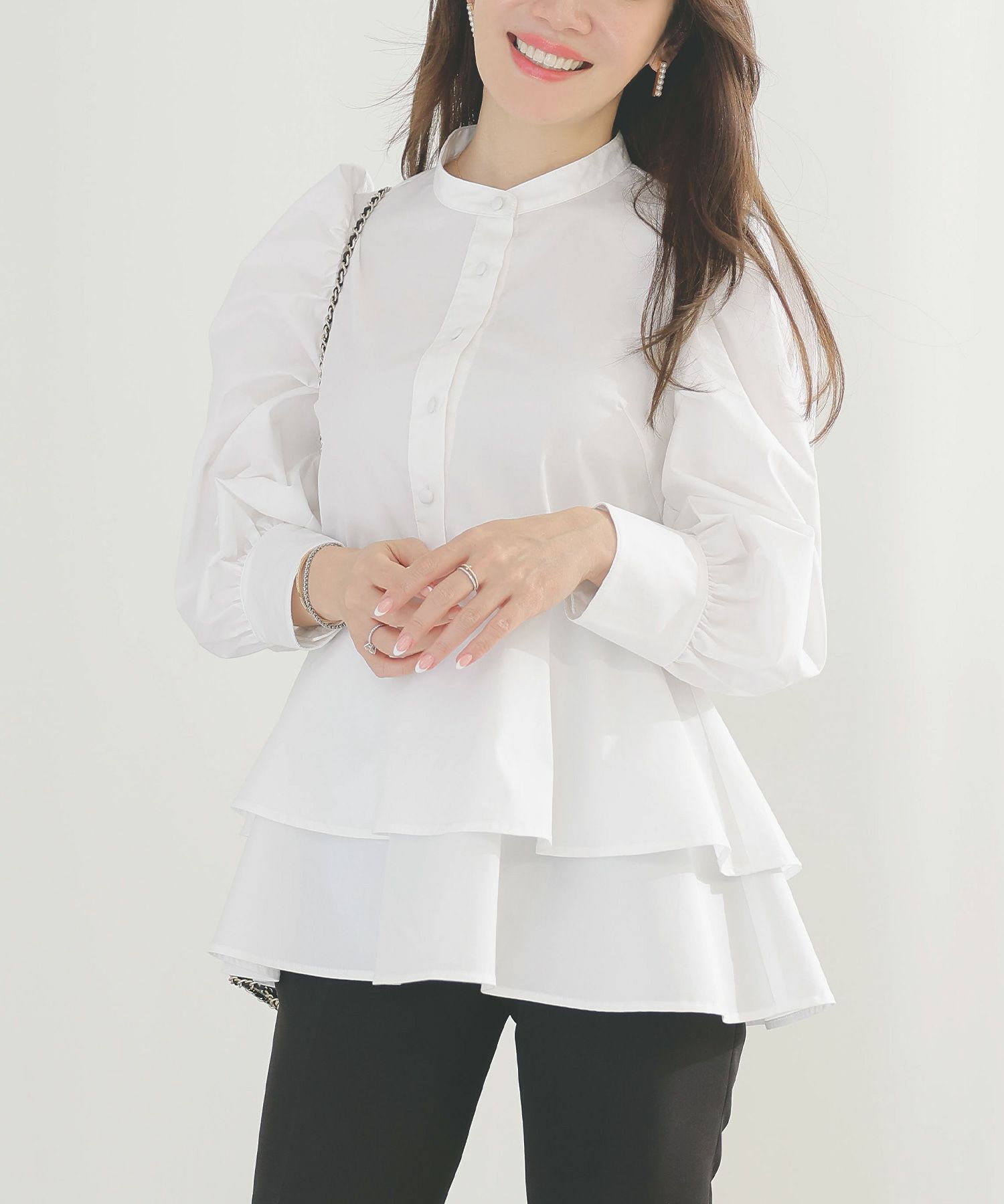 手洗い可くるみ釦フェミニンオフィス春上品大人可愛いきれいめジョイントスペース