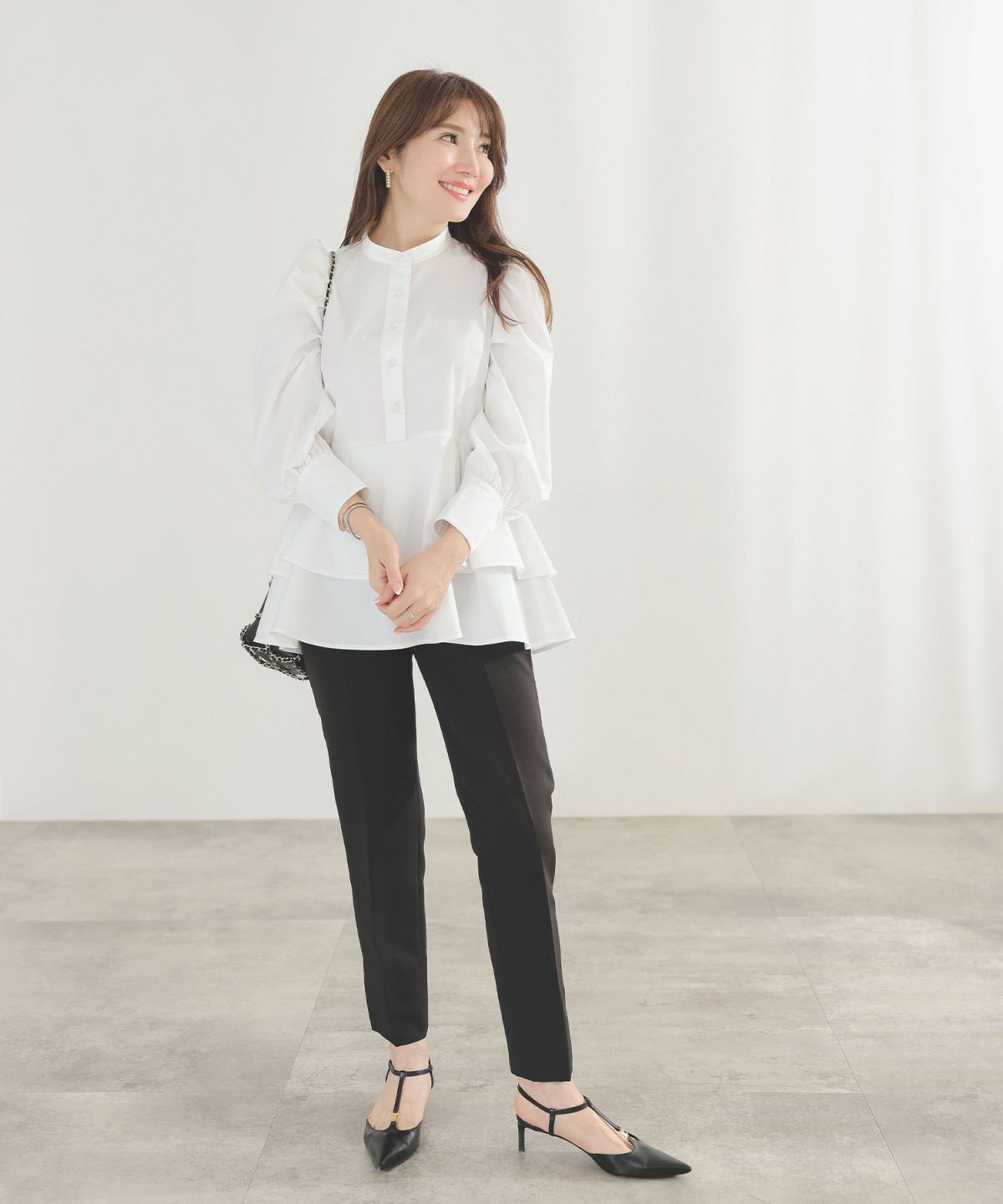 手洗い可くるみ釦フェミニンオフィス春上品大人可愛いきれいめジョイントスペース