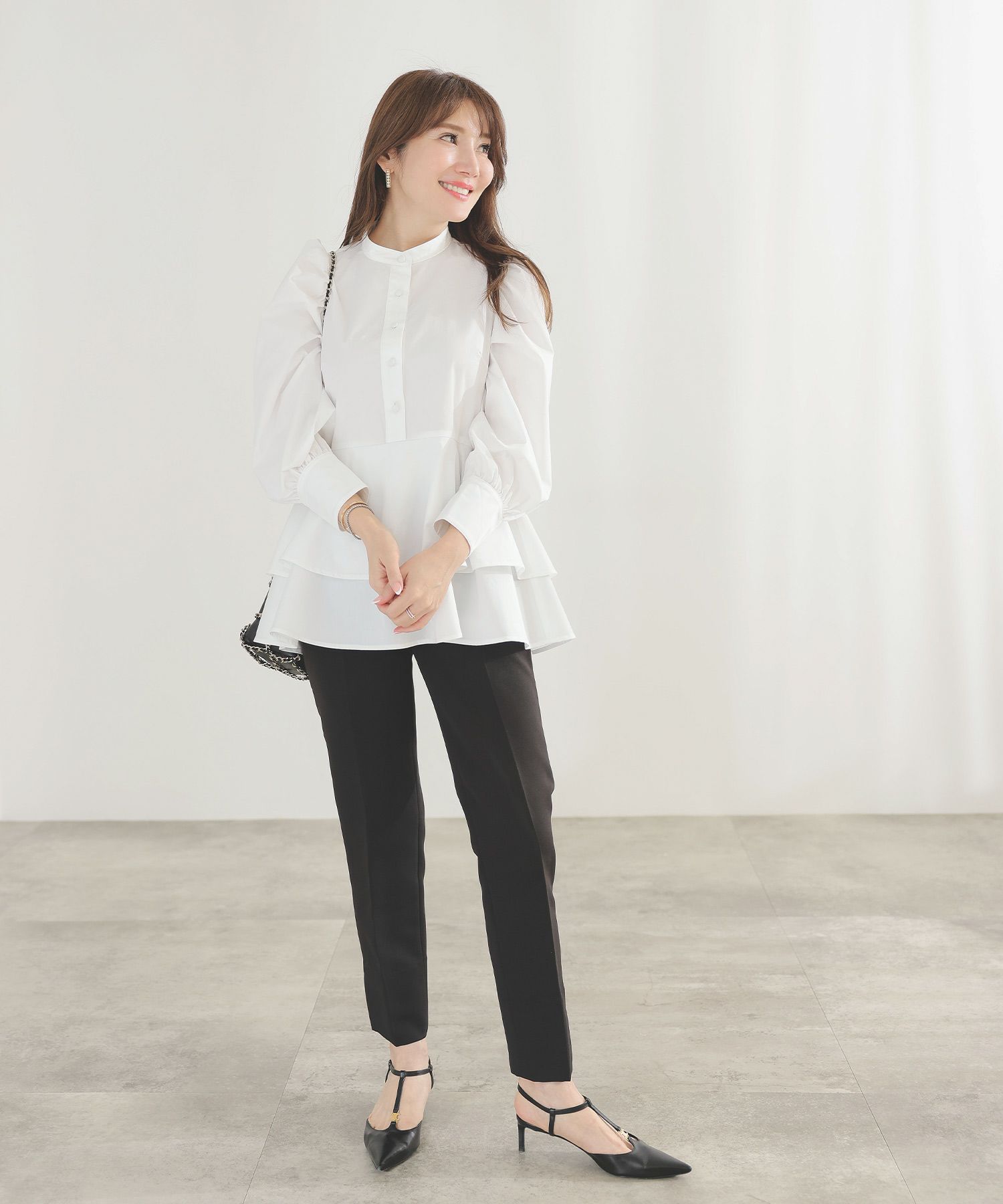 手洗い可くるみ釦フェミニンオフィス春上品大人可愛いきれいめジョイントスペース