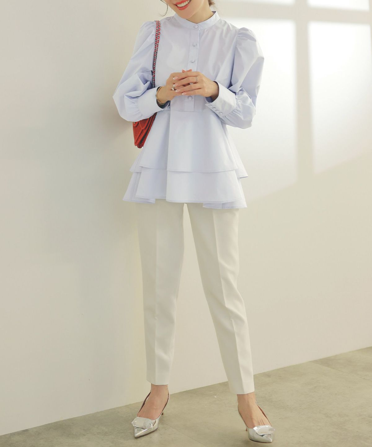 手洗い可くるみ釦フェミニンオフィス春上品大人可愛いきれいめジョイントスペース