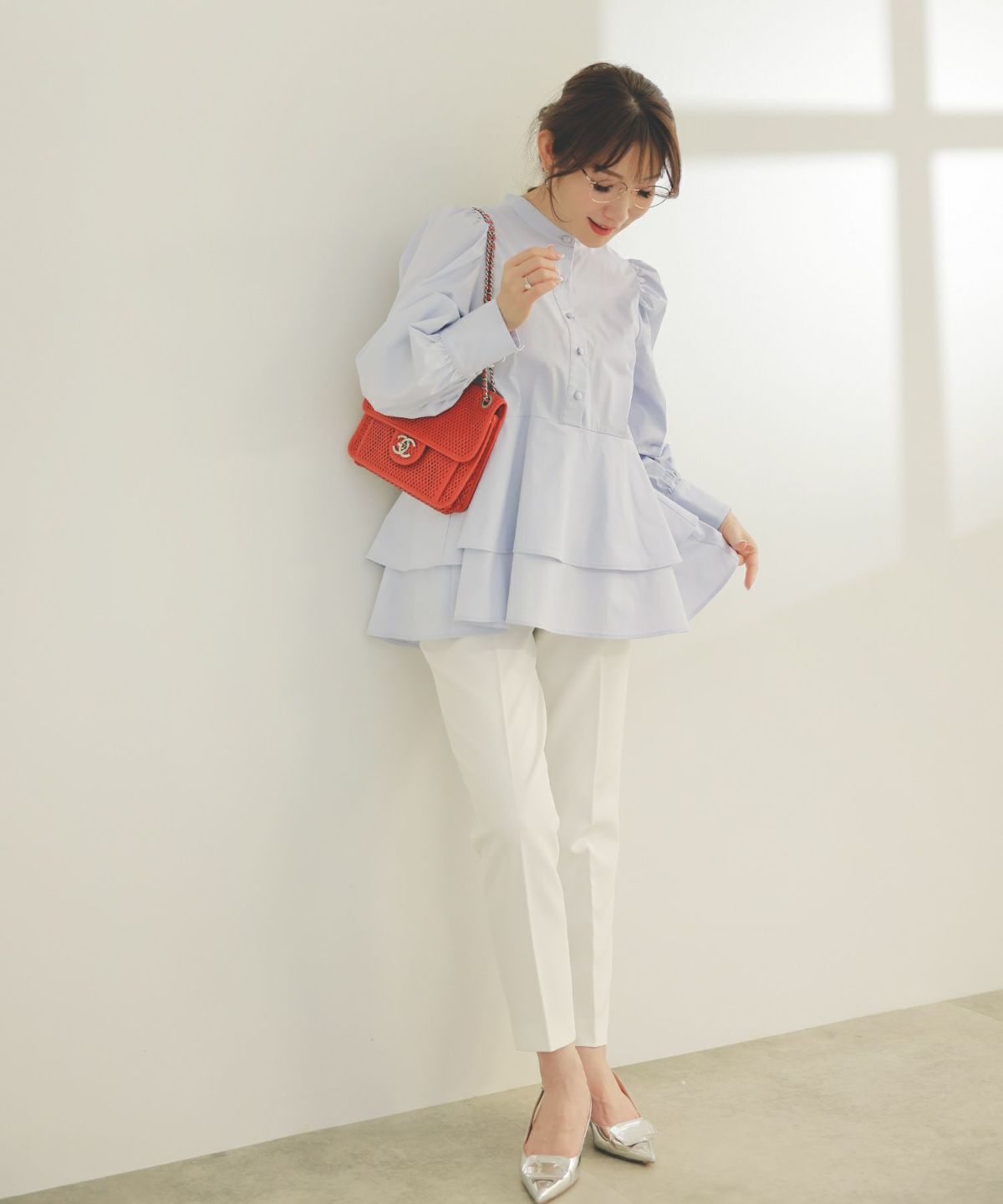 手洗い可くるみ釦フェミニンオフィス春上品大人可愛いきれいめジョイントスペース