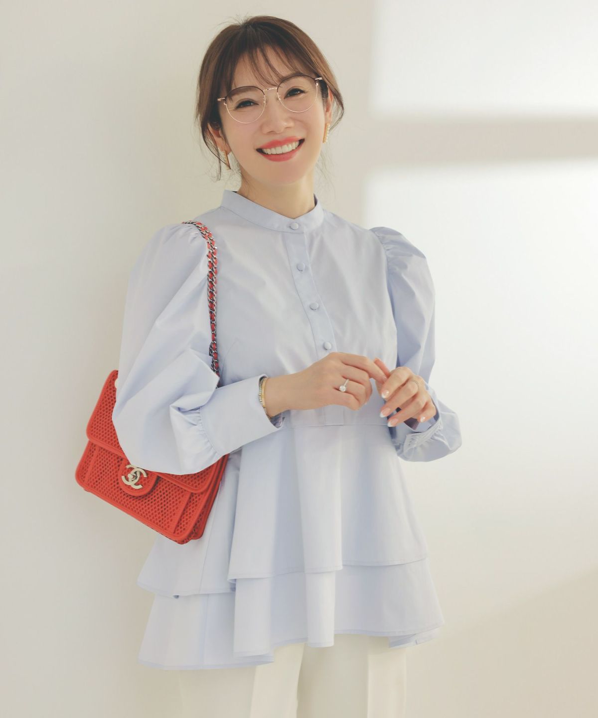 手洗い可くるみ釦フェミニンオフィス春上品大人可愛いきれいめジョイントスペース