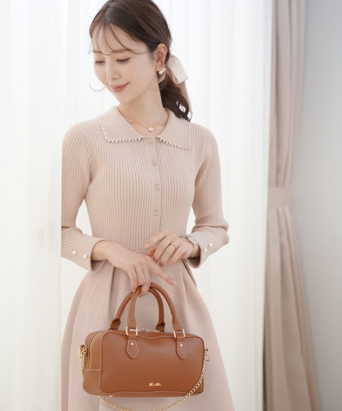 極美品 vaniller ニットワンピース パール 前開き ピンクベージュ 極美品 vaniller ニットワンピース パール 前開き ピンクベージュ