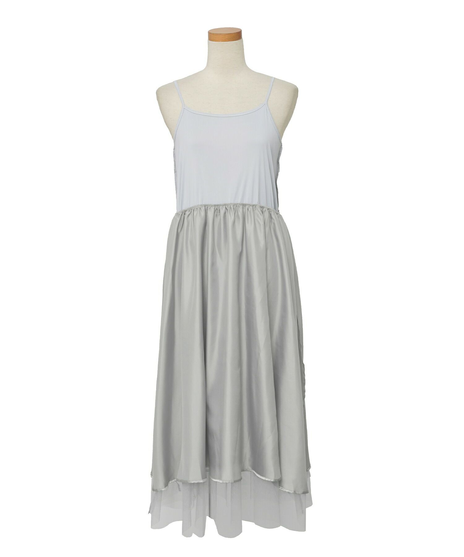 レディース/カーディガン/ワンピース/セット/リボン/パール/チュール/キャミワンピース/前あき/長袖/ドロップショルダー/コンパクト丈/レイヤード/裏地付き/上品/エレガント/フェミニン/大人/ピンクベージュ/ライトブルー/ネイビー