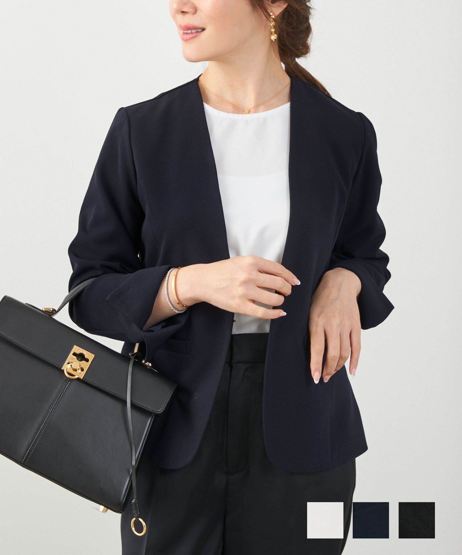 薄手 ノーカラー ジャケット Liala×PG