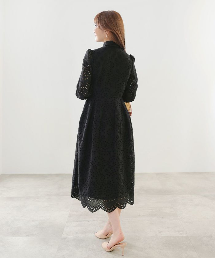 コットンレース 襟付き スカラップヘム ワンピース Liala×PG 全2色