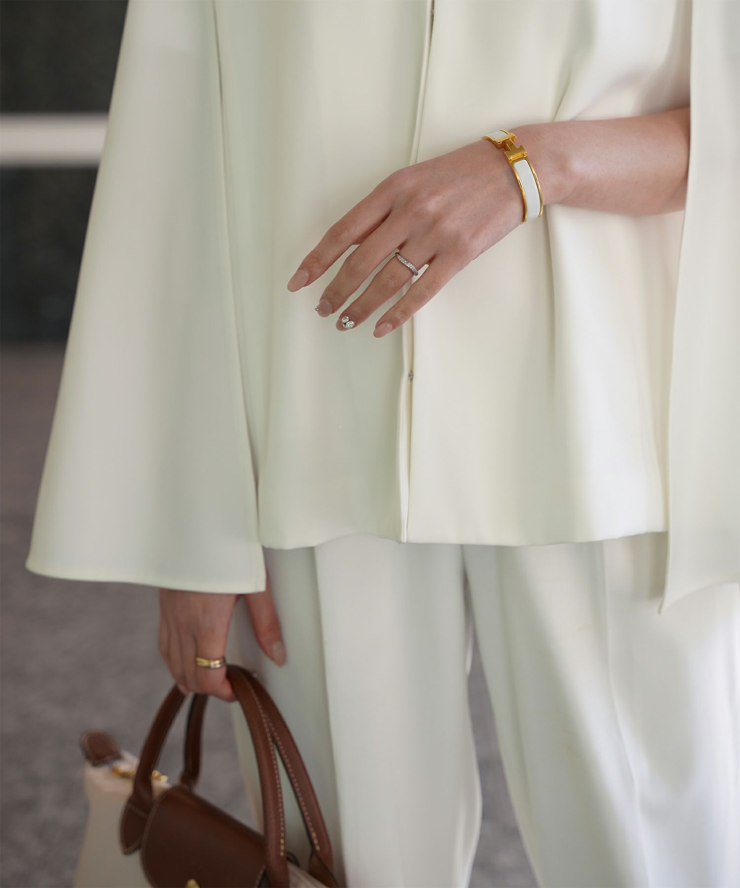 レディース パールトリム ジャケット/ホワイト/ブラック/M