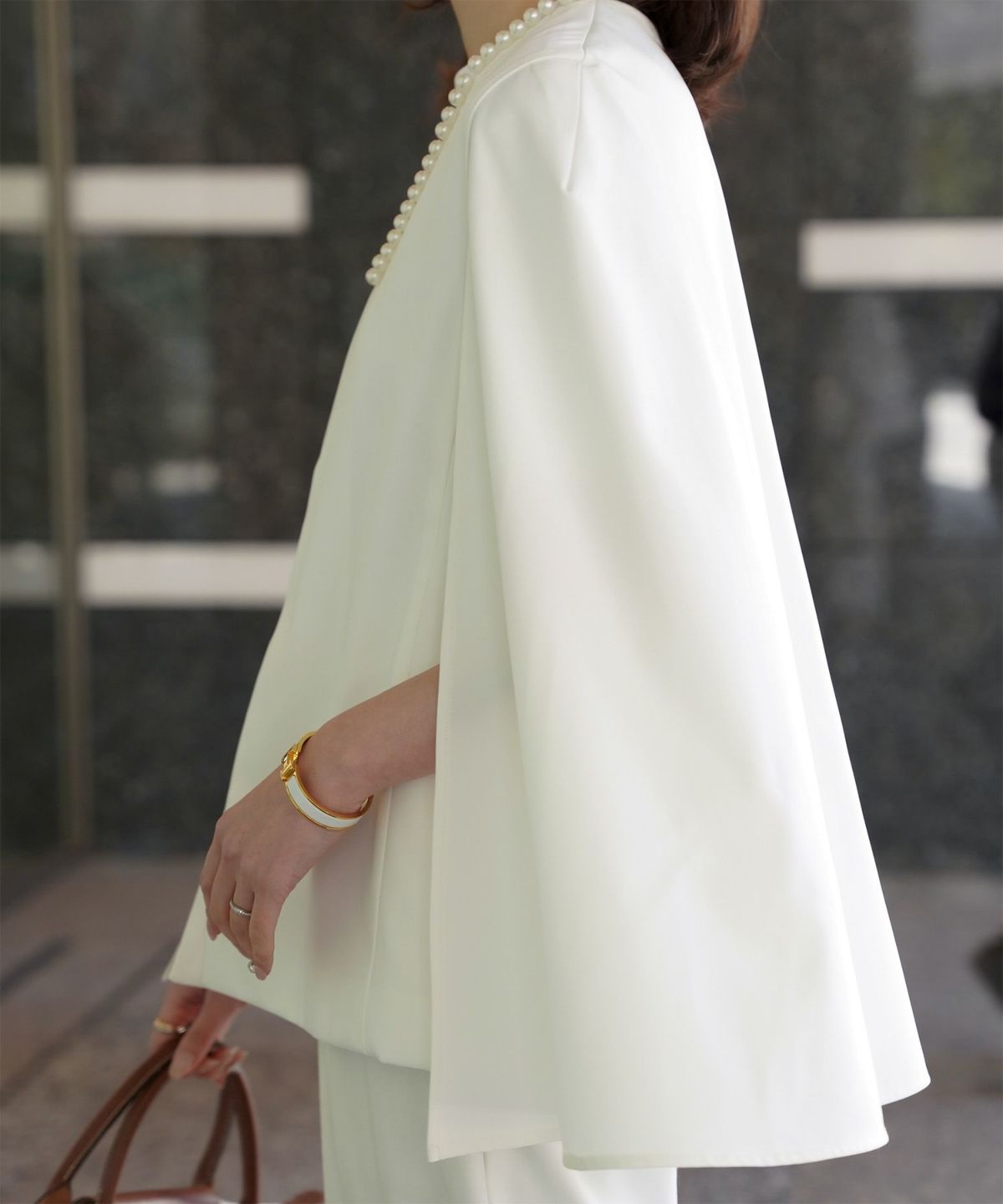 レディース パールトリム ジャケット/ホワイト/ブラック/M