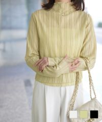 リップルネック ボトル プルオーバー トップス HUIT ホワイト/ライトグリーン/ブラック 