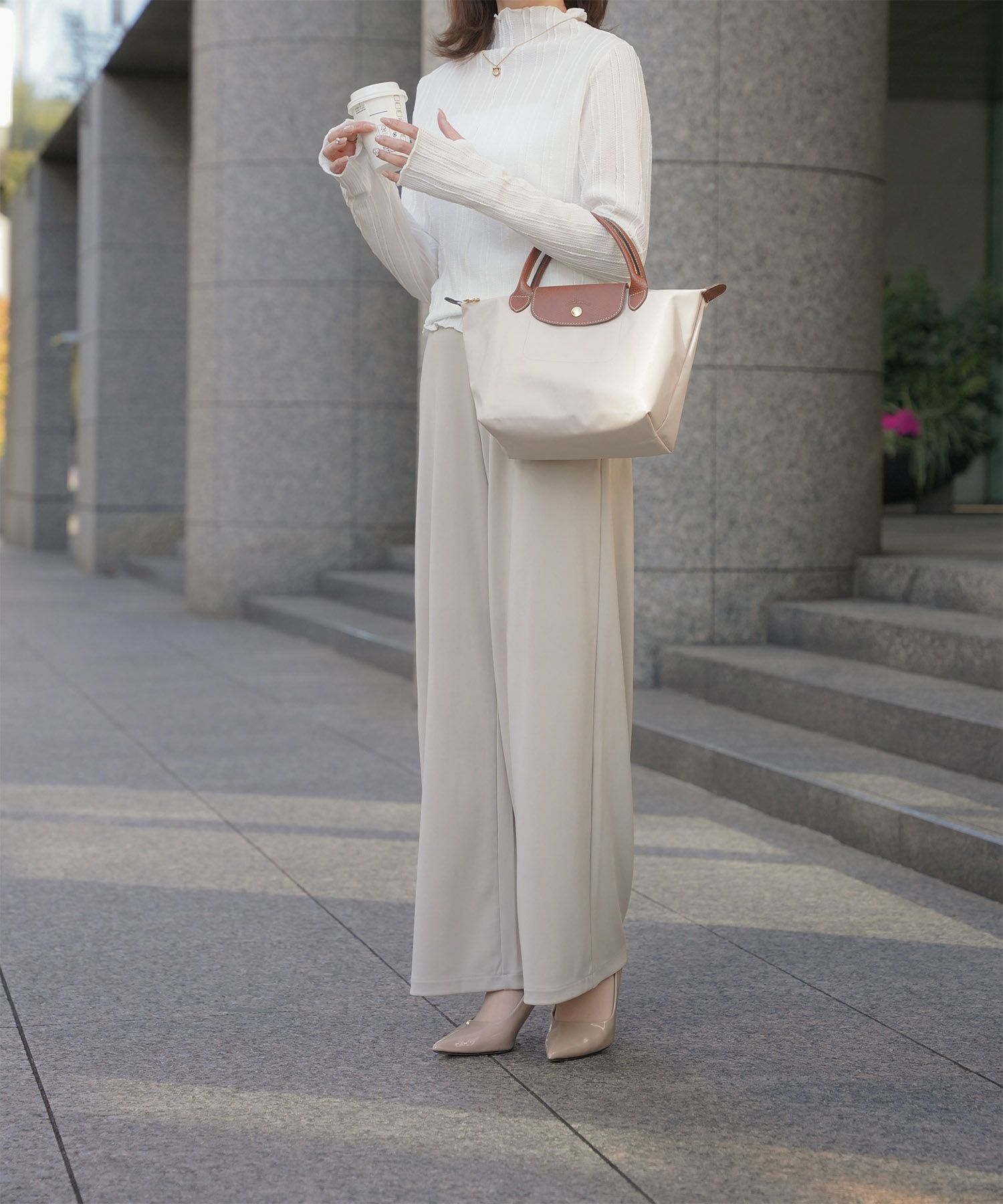 レディース 春 秋 冬 カットソー 薄手 カジュアル きれいめ 洗える ホワイト/ライトグリーン/ブラック/M/ボトルネック/長袖