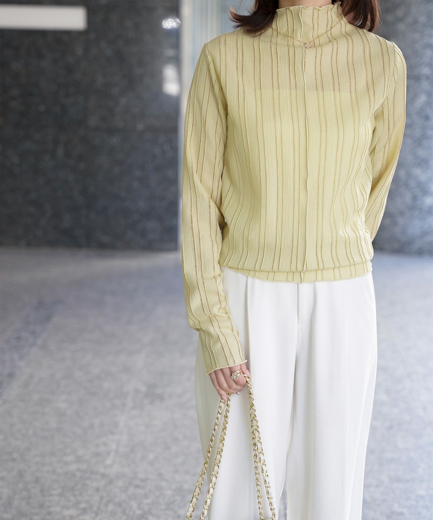 レディース 春 秋 冬 カットソー 薄手 カジュアル きれいめ 洗える ホワイト/ライトグリーン/ブラック/M/ボトルネック/長袖