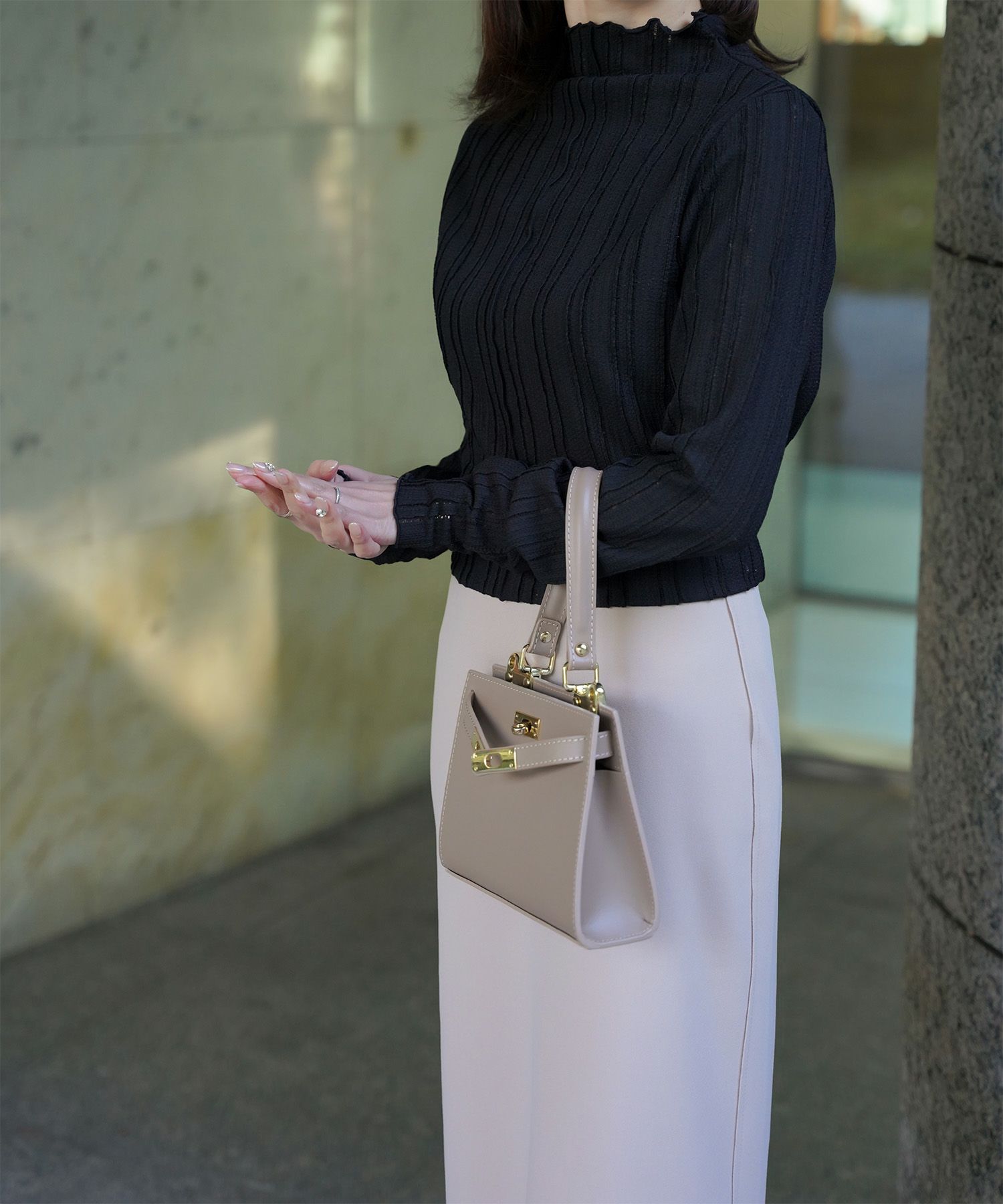 レディース 春 秋 冬 カットソー 薄手 カジュアル きれいめ 洗える ホワイト/ライトグリーン/ブラック/M/ボトルネック/長袖