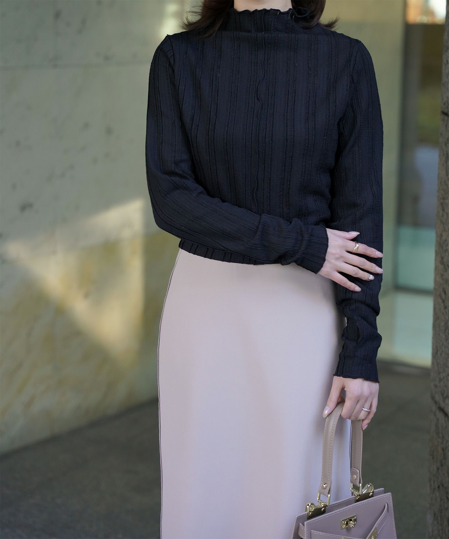 レディース 春 秋 冬 カットソー 薄手 カジュアル きれいめ 洗える ホワイト/ライトグリーン/ブラック/M/ボトルネック/長袖