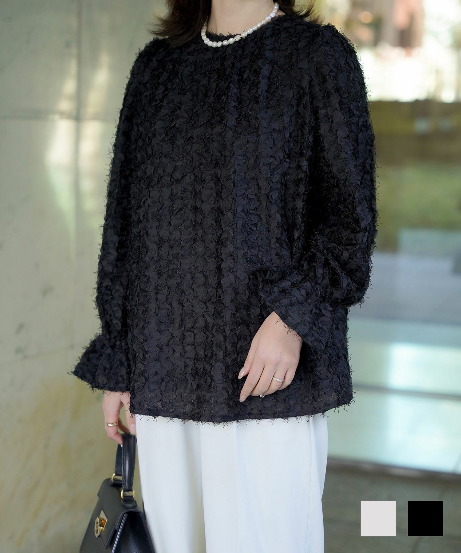 2way フェザー ブラウス HUIT アイボリー ブラック