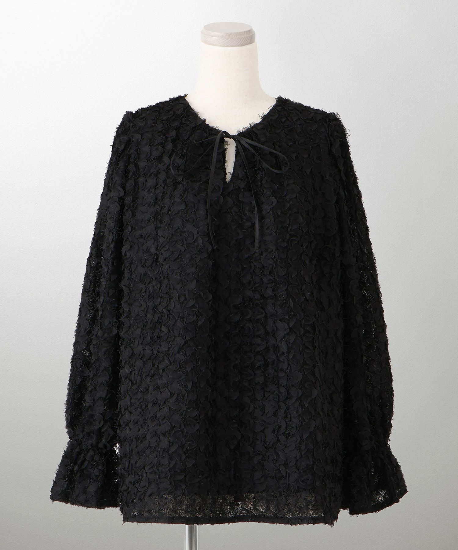 レディース モチーフ チュール フリル/アイボリー/ブラック/M/2way/フェザー/長袖