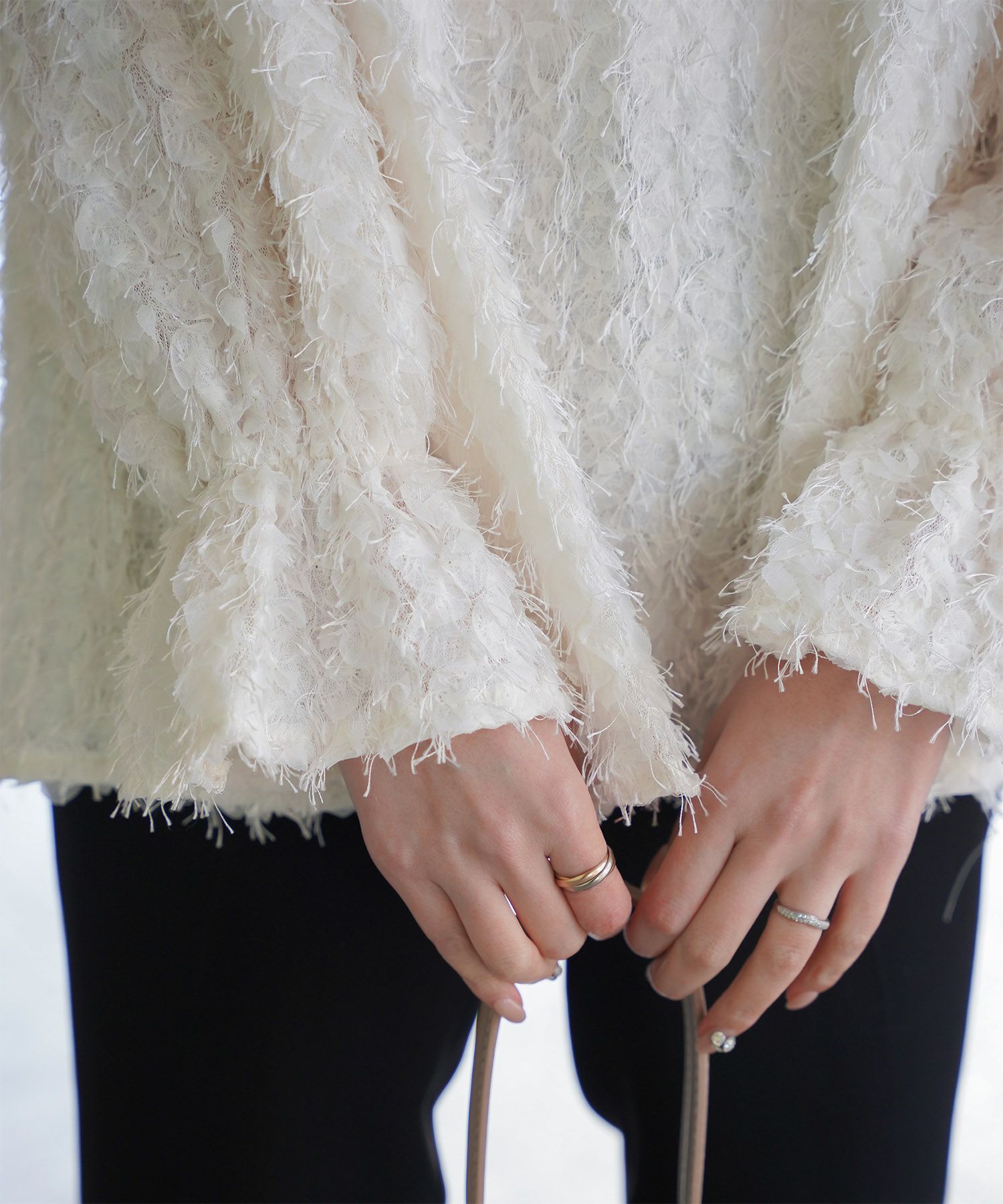 レディース モチーフ チュール フリル/アイボリー/ブラック/M/2way/フェザー/長袖